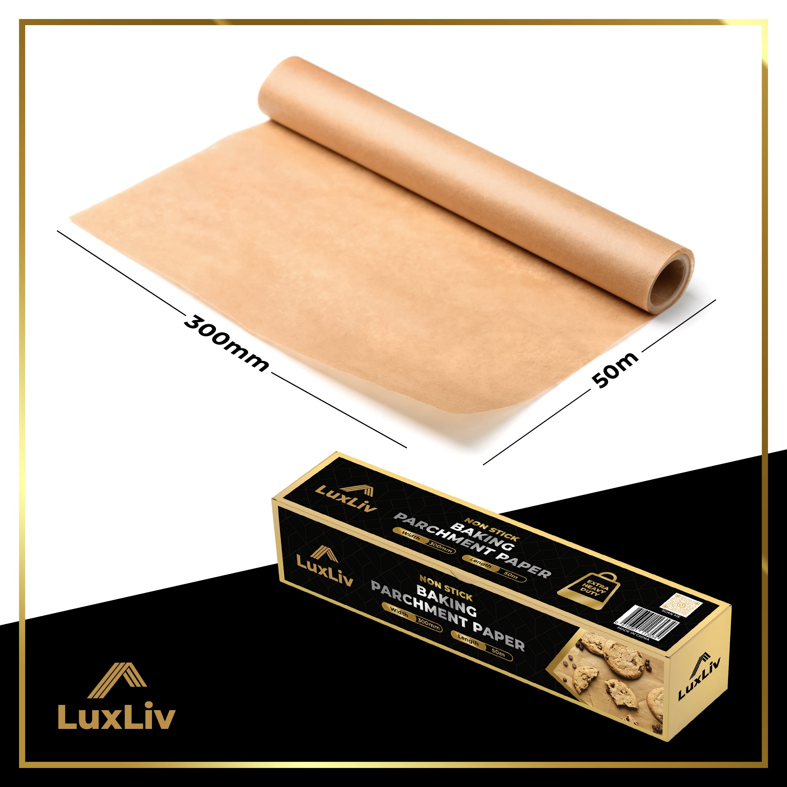 Luxliv 164Ft (50M) Length Unbleached Brown Parchment Paper Roll For Baking, Sourdough Bread Baking Supplies, Wax Paper Roll, Coo