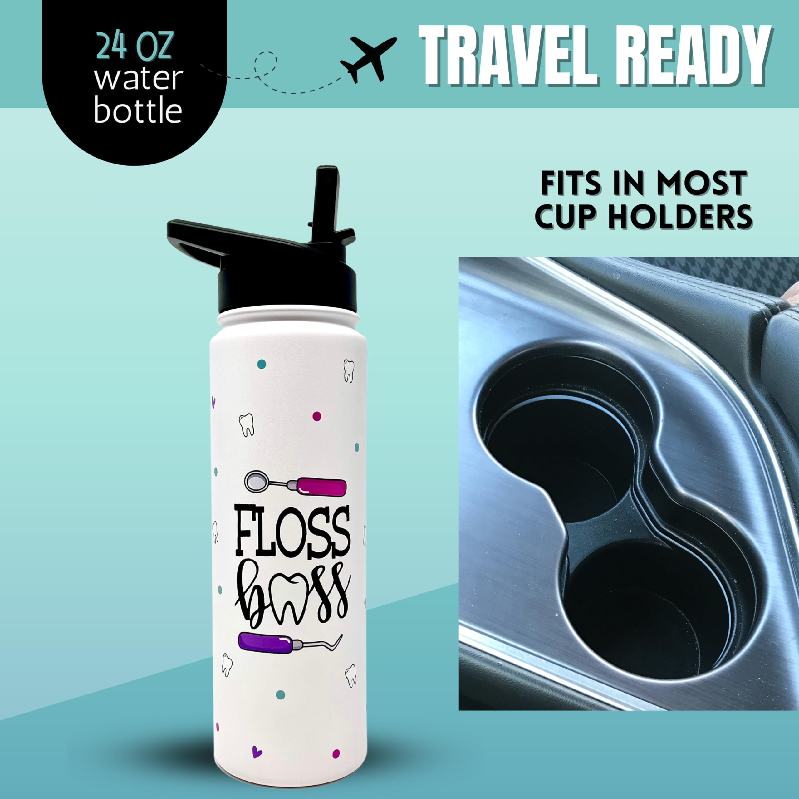 Brooke & Jess Designs Floss Boss 24 Oz Insulated Water Bottle Dental Assistant Hygienist Appreciation Gifts For Dentists, Women