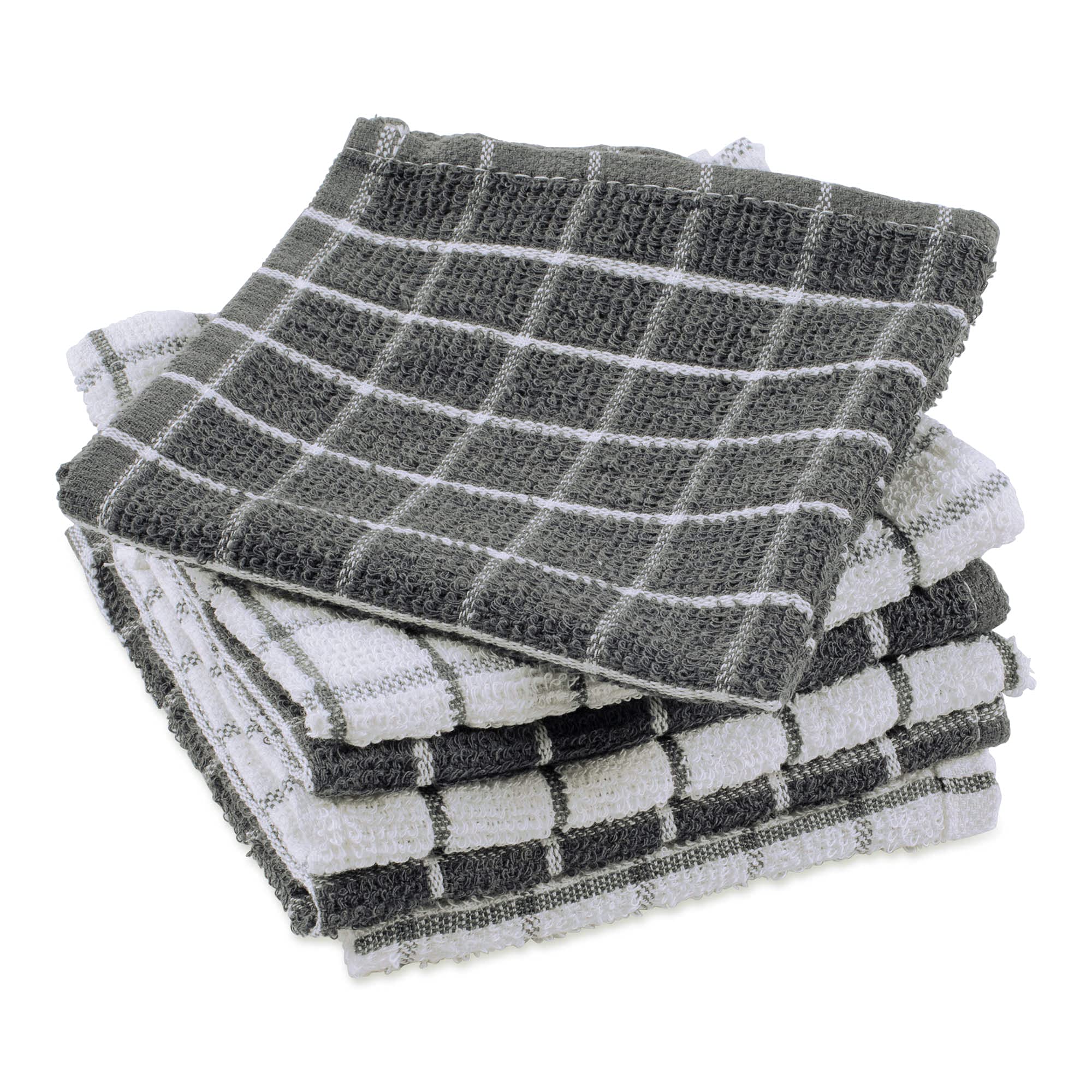 Dii Basic Terry Collection Windowpane Dishcloth Set, 12X12, Gray, 6 Piece