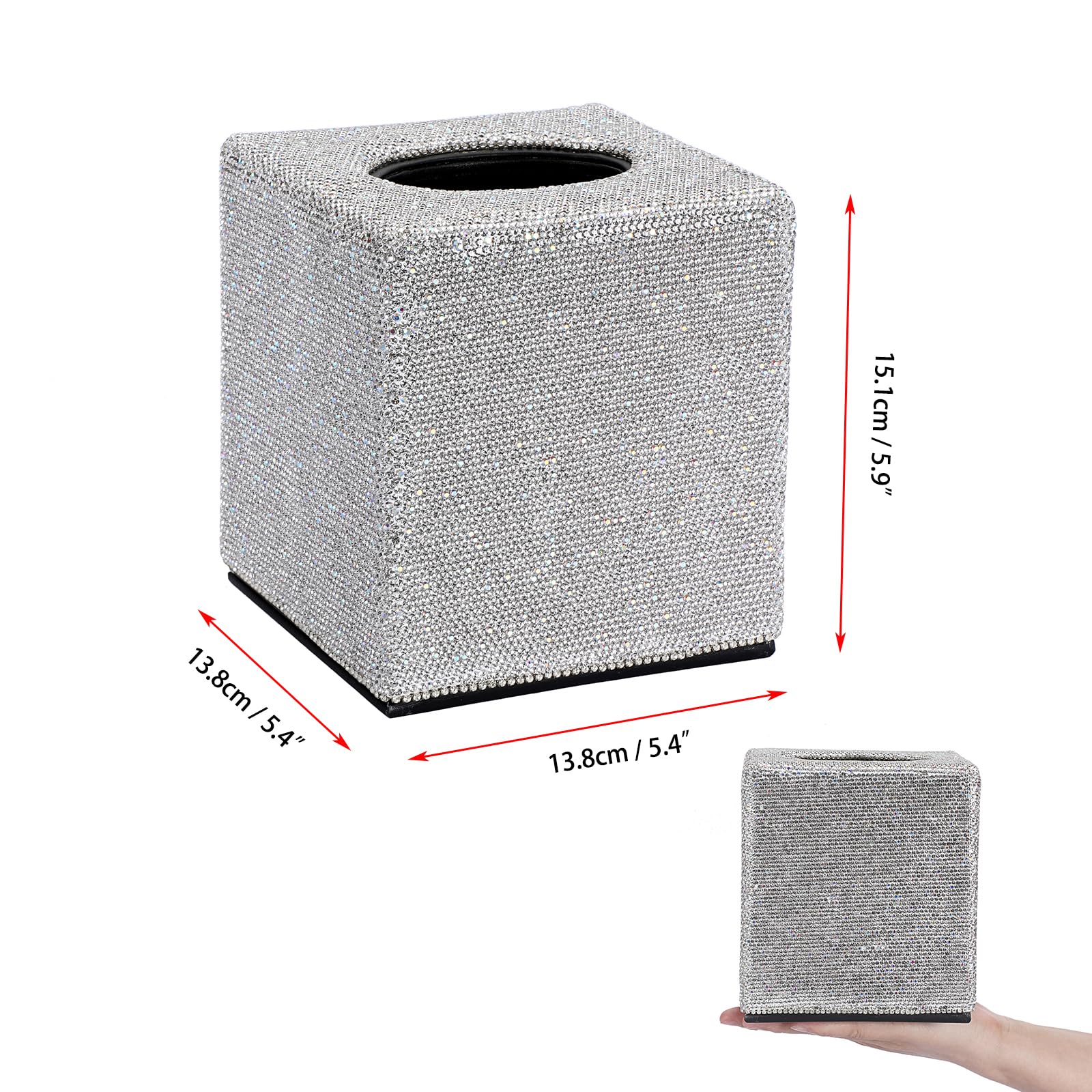 Sumnacon Tissue Box Cover Bling Square Tissue Box For Bathroom Sparkling Cube Tissue Box Holder With Magnetic Gorgeous Tissue Ho