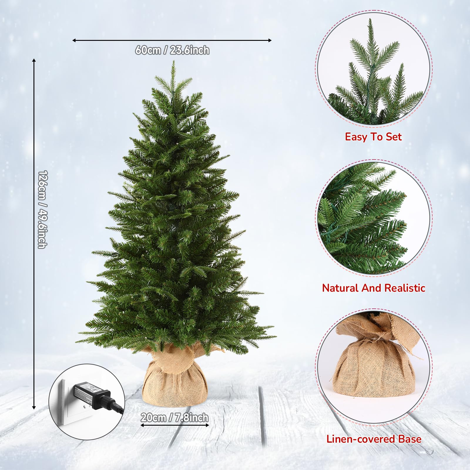 4 ft Small Mini Prelit Artificial Christmas Tree with Color LED Lights, Remote Control and Timer, Perfect PE+PVC Little Tabletop
