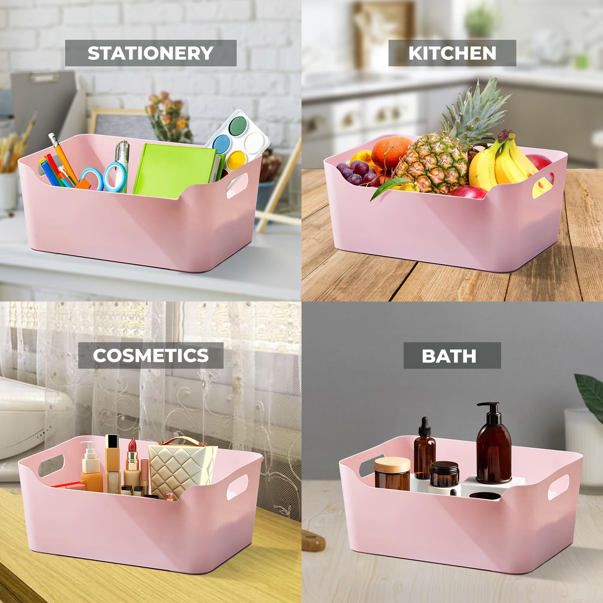 KOLORR Jolly Plastic Medium Basket with Handle for Storage Box| Multipurpose Light Weight Plastic Baskets organiser for Clothes