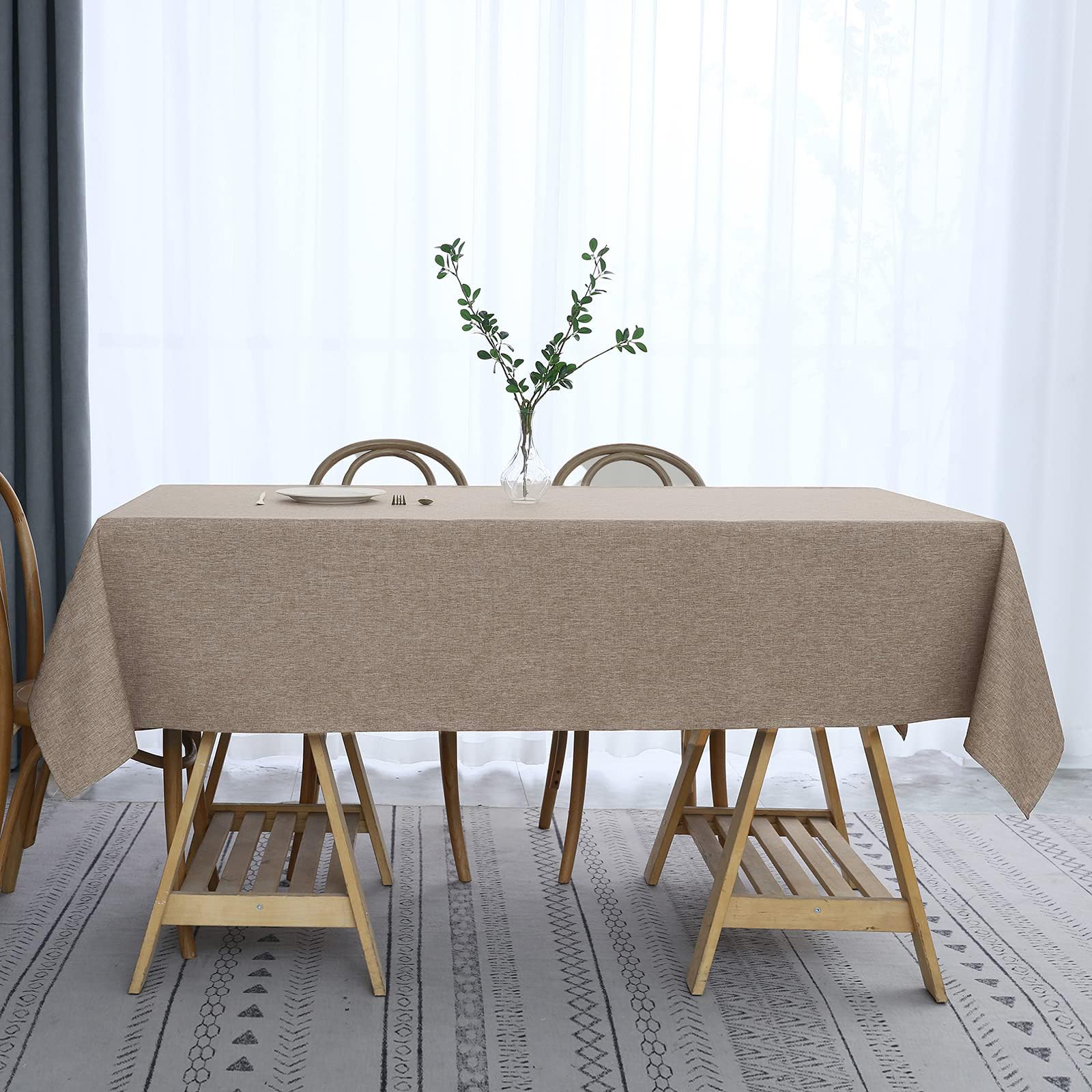 Jucfhy Rectangle Table Cloth,Linen Farmhouse Tablecloth Heavy Duty Fabric,Stain Resistant,Water Resistant Washable Table Cloths,