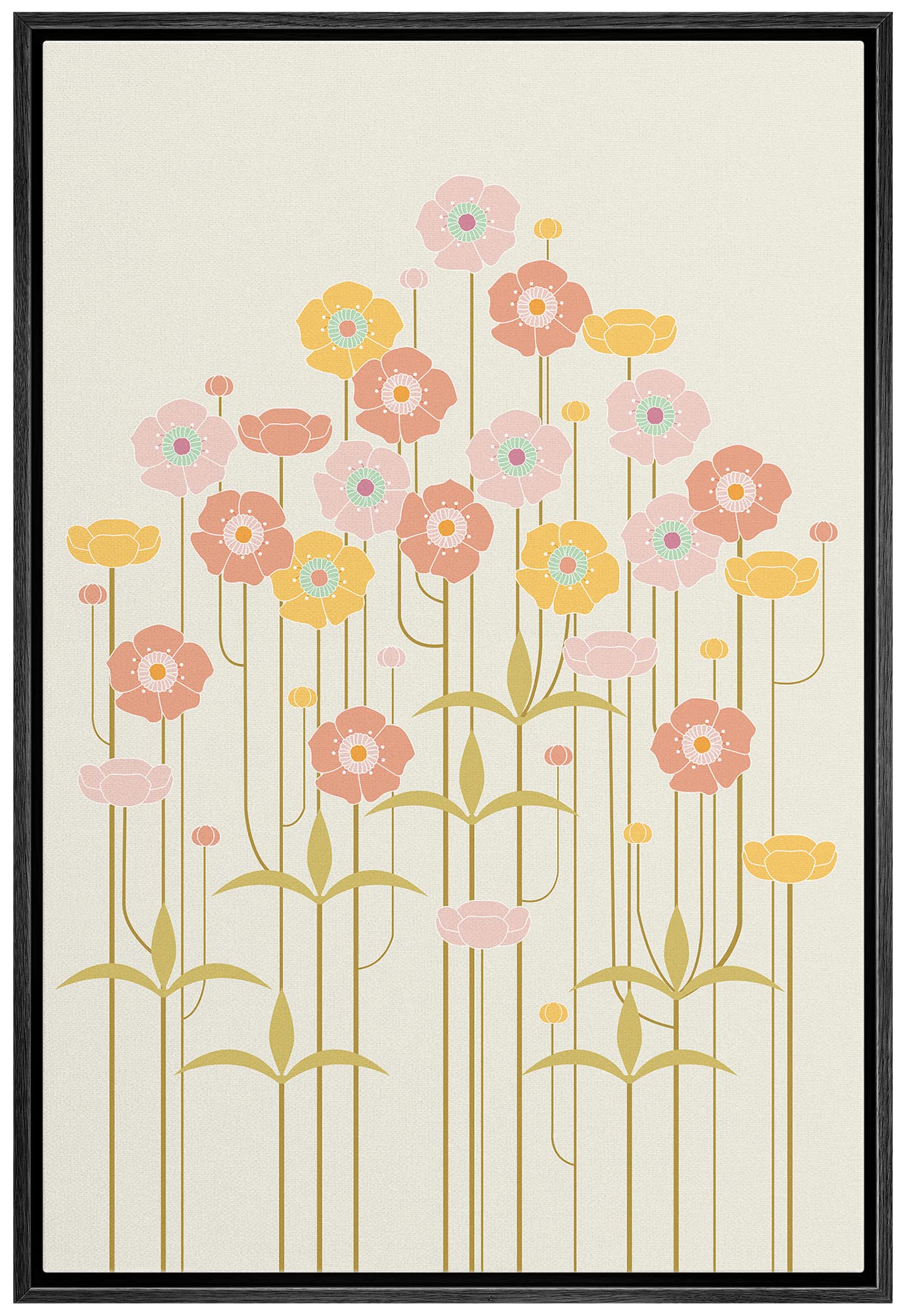 Nwt Framed Canvas Print Wall Art A Bouquet Of Pink, Orange And Yellow Daisies Floral Plants Illustrations Modern Art Chic Group