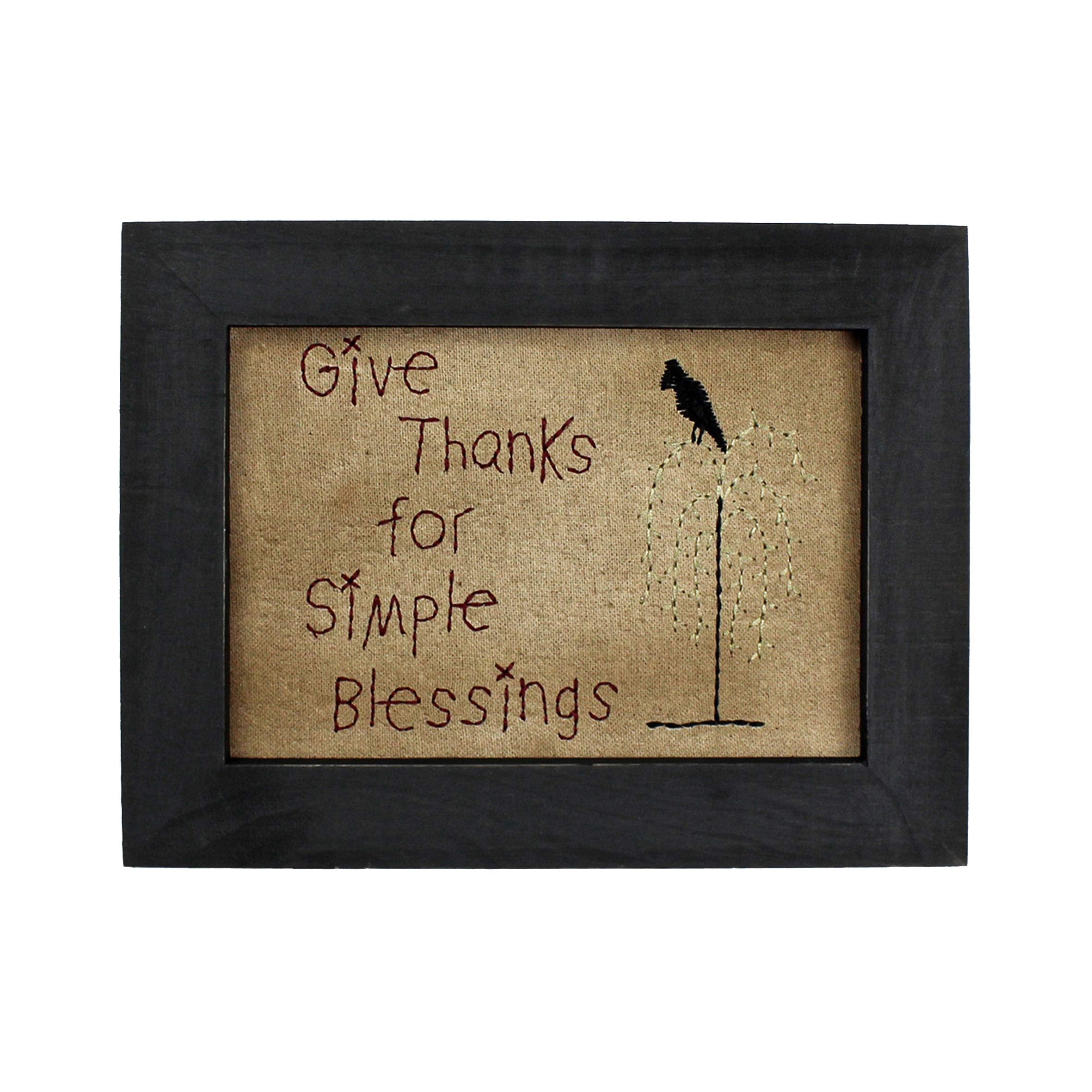 CVHOMEDECO. Primitives Antique Give Thanks For Simple Blessings Stitchery Frame Wall Mounted Hanging Decor Art, 9 x 7 Inch