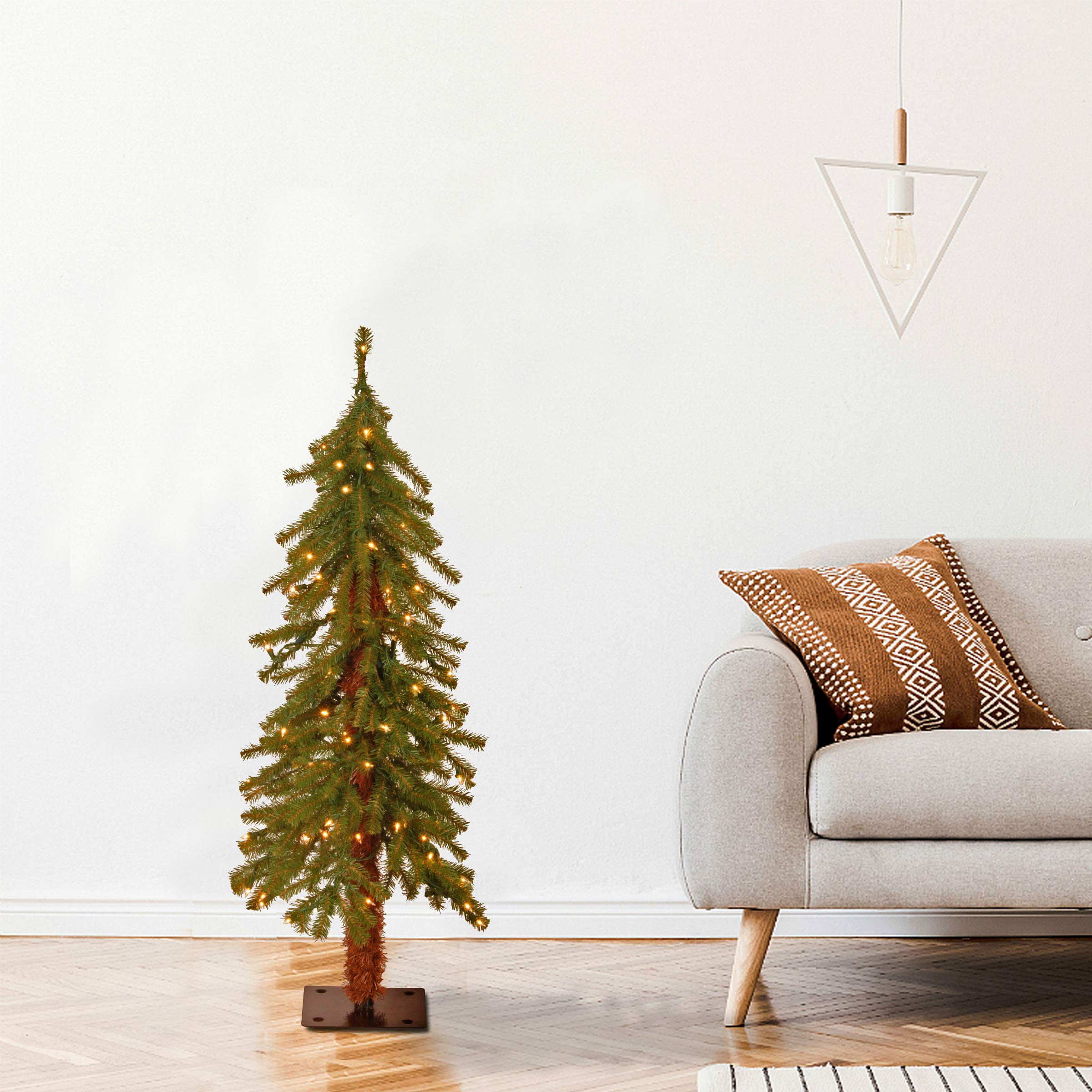 National Tree Company 3 ft Pre-Lit Hickory Cedar Mini Artificial Christmas Tree, 50 Clear Lights, 139 Tips, Metal Plate Base, Gr
