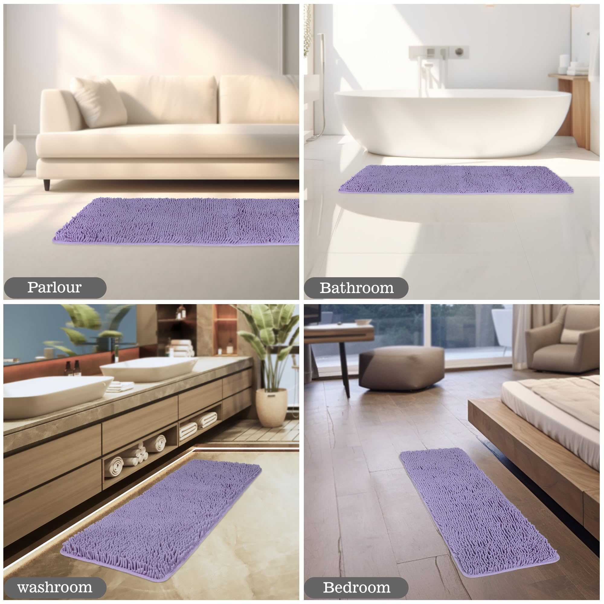 Yeaban Lavender 47 X 17 Bathroom Rug - Thick Chenille Bath Mats | Absorbent And Washable Bath Rug Non-Slip, Plush And Soft Rugs