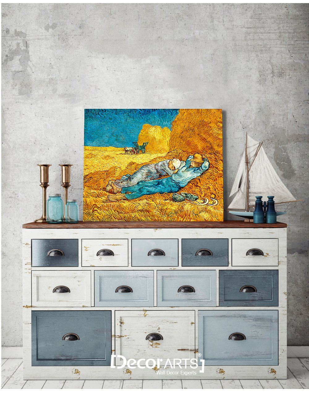 Decorarts - Noon: Rest From Work, Vincent Van Gogh Art Reproduction. Giclee Canvas Prints Wall Art For Home Decor 20X16, Depth 1