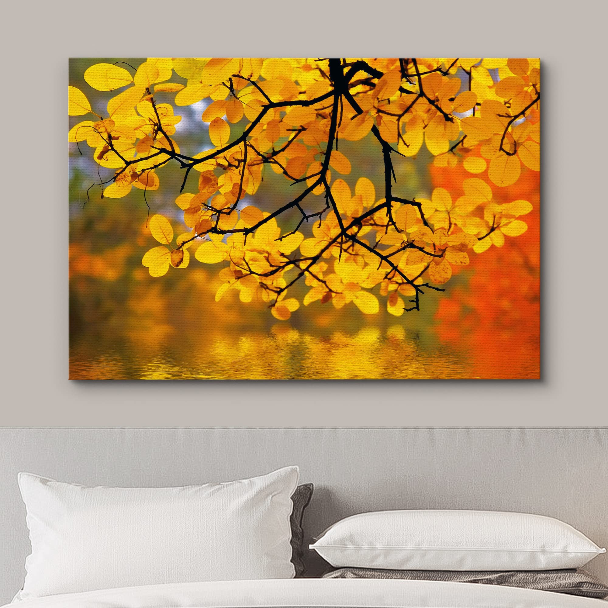 Wall26 Canvas Print Wall Art Yellow Leaves In The Forest With Bokeh Camera Effect Floral Nature Photography Realism Bohemian Sce