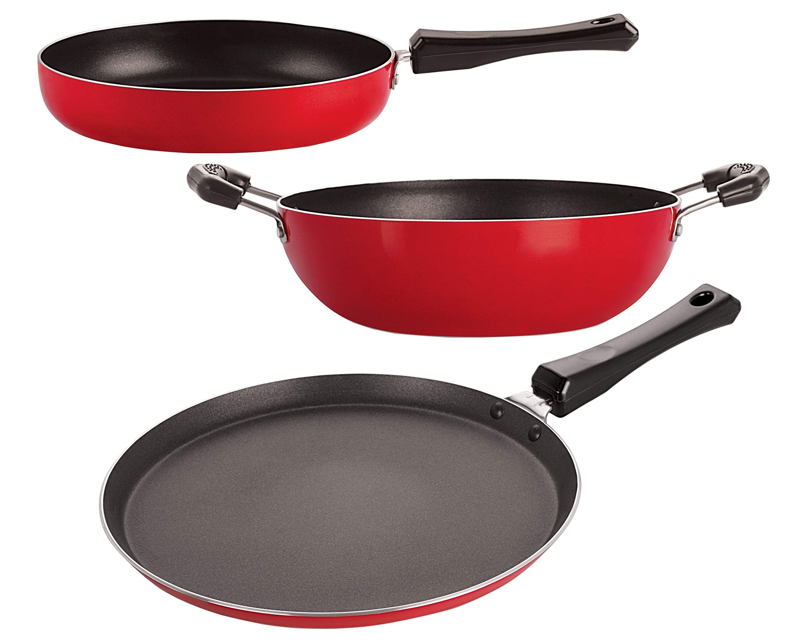 Nirlon Nonstick Aluminium Rust Free 3 Piece NonInduction Kitchen Cooking Utensil Gift Item Set With Bakelite Handle