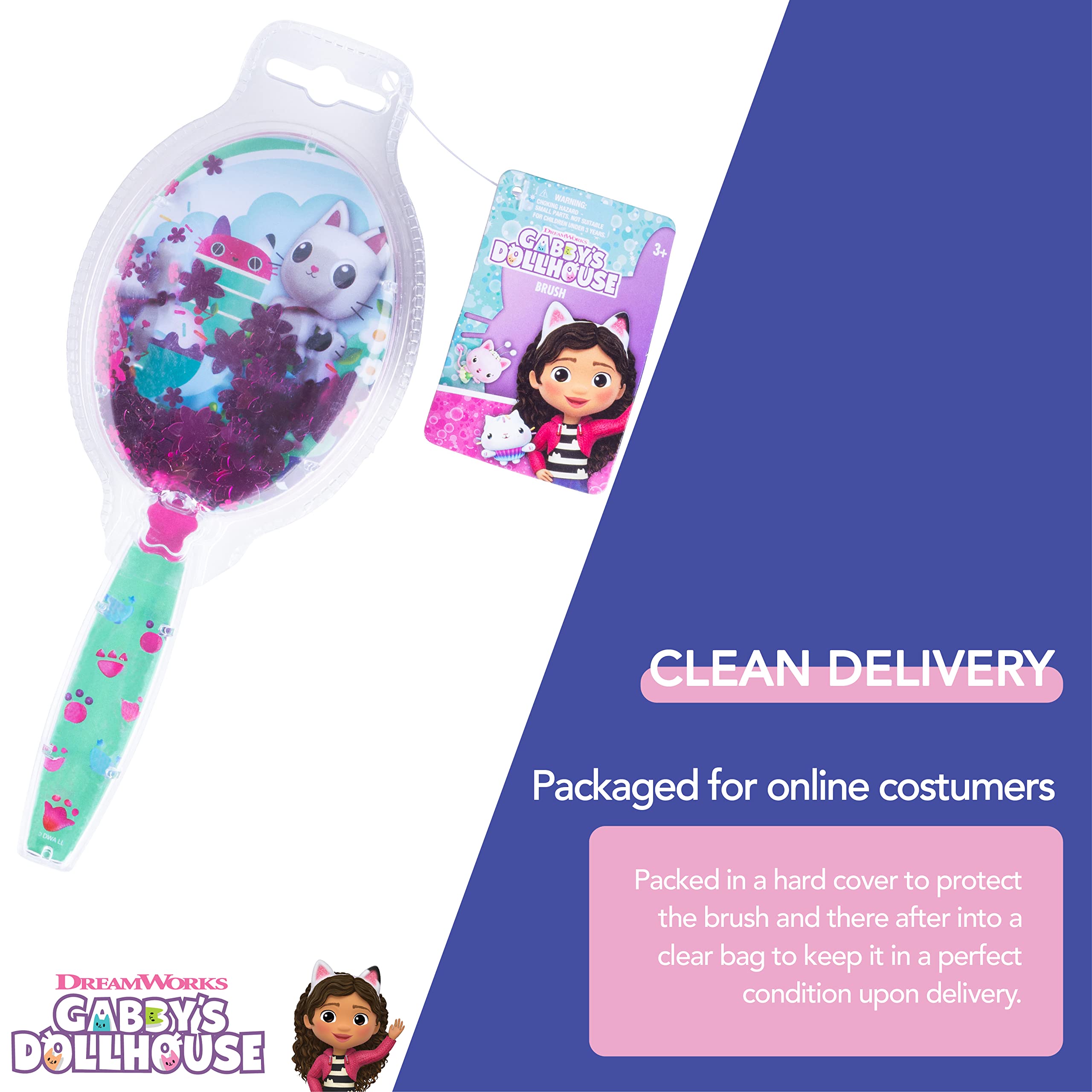 Gabbys Dollhouse Hair Brush With Magical Sparkling Stars Confetti Hair Brush - Kids Hair Brush Ages 3