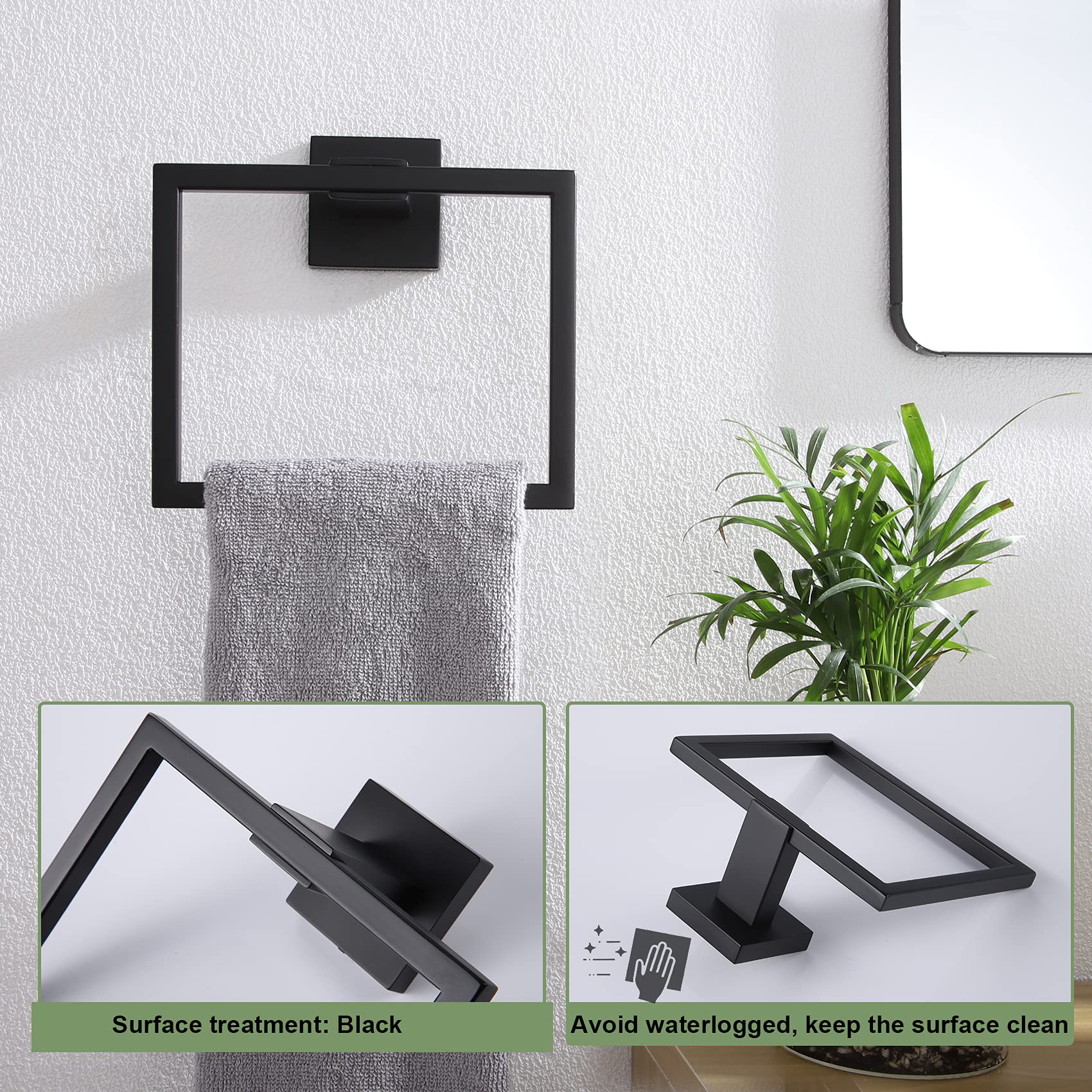 Kokosiri Hand Towel Ring Shower Towel Hanger Holder Bath Towel Holder Bathroom Lavatory Stainless Steel Wall Mount, Matte Black,