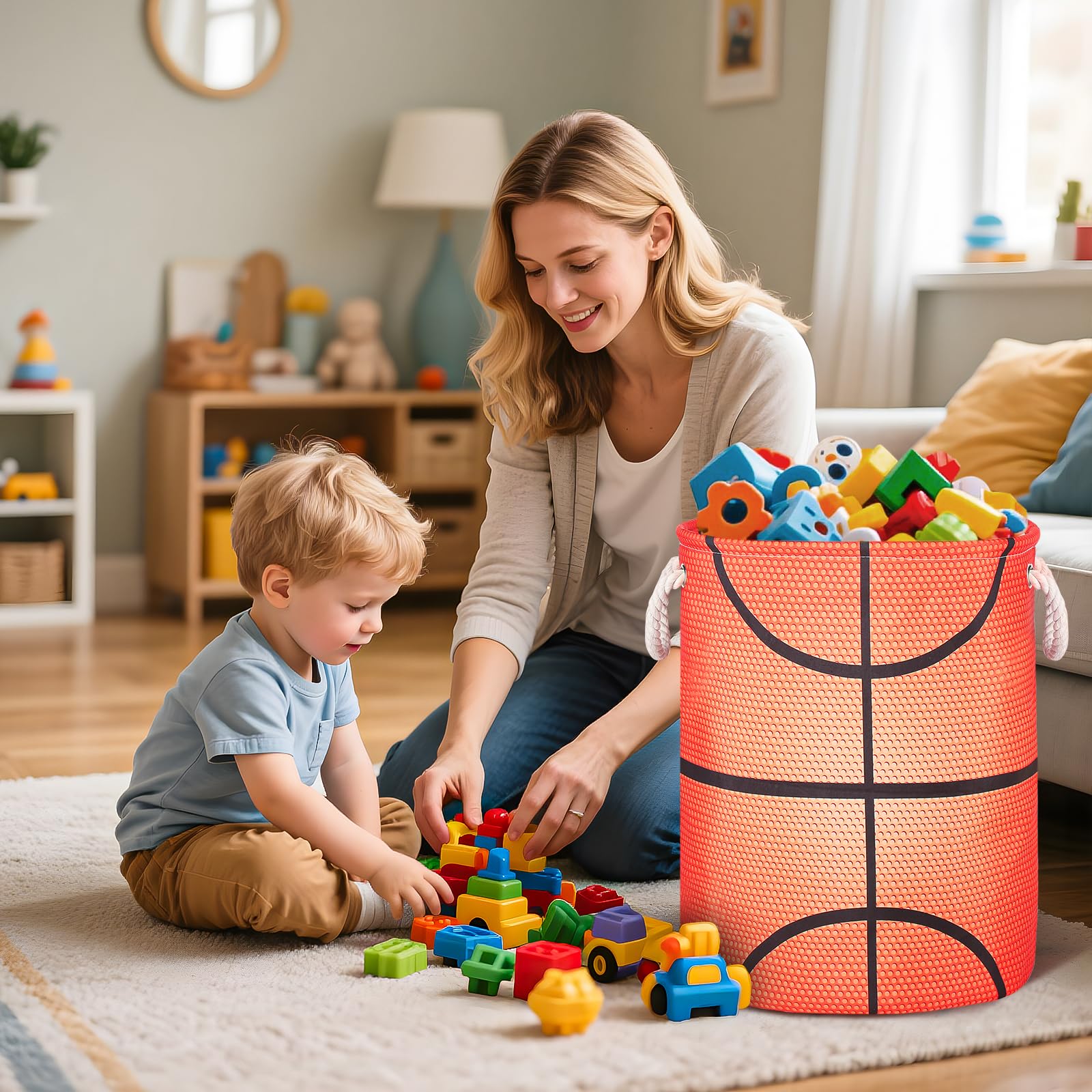 Basketball Laundry Basket For Boys Room Decor, Kids Nursery Hamper Gift For Bathroom Bedroom Sports Room Accessories, Teens Stuf