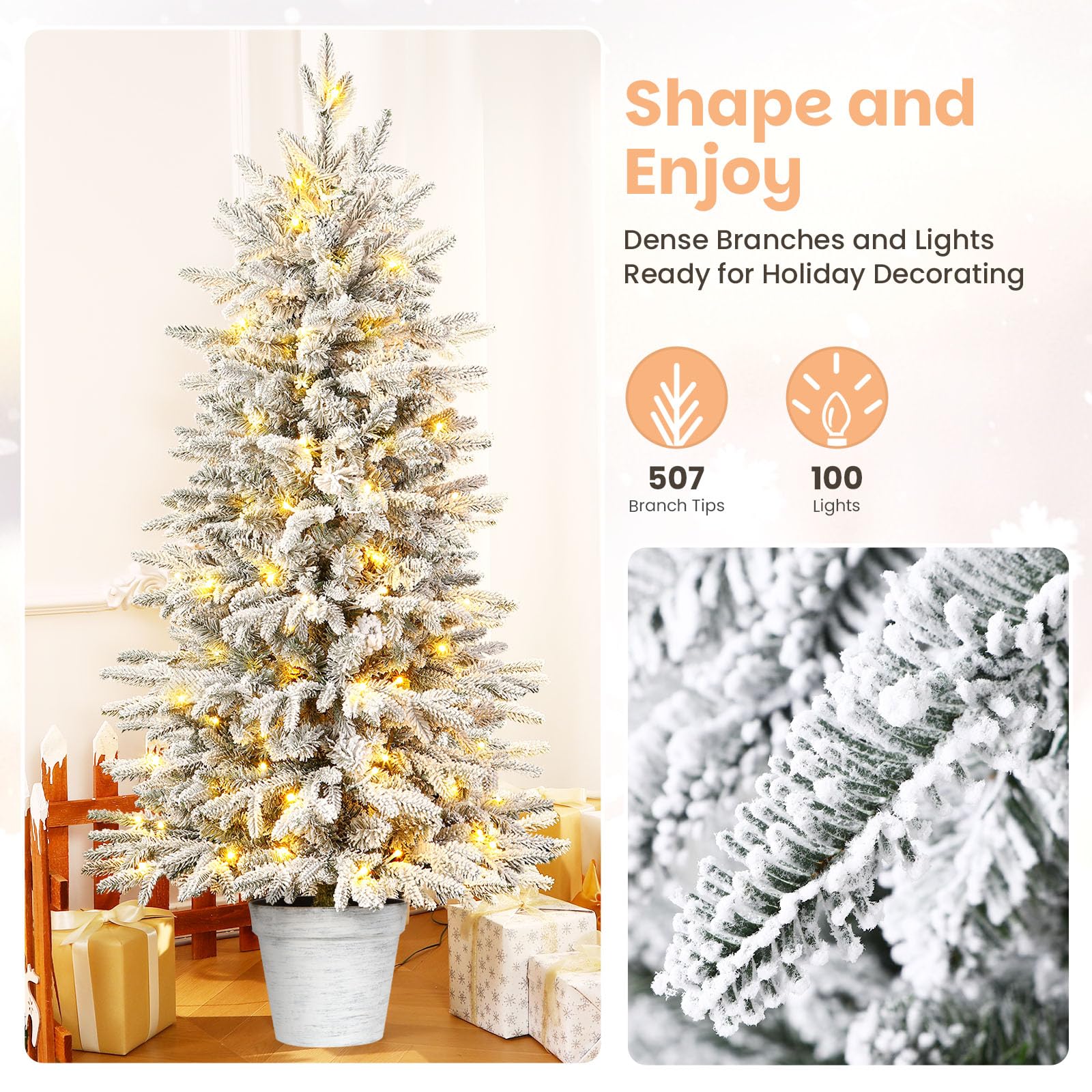 Alupssuc 4ft Snowy Flocked Prelit Artificial Christmas Tree with Multi-Color LED Lights, Norway Spruce - Perfect for Xmas Tablet