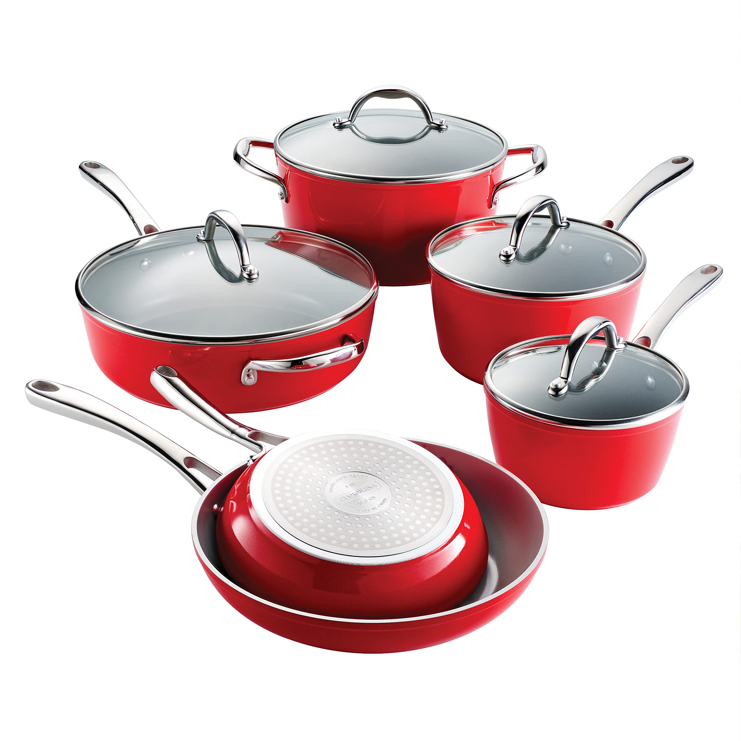 Tramontina 10Pc Ceramic Non Stick Pots and Pans Set with Lids