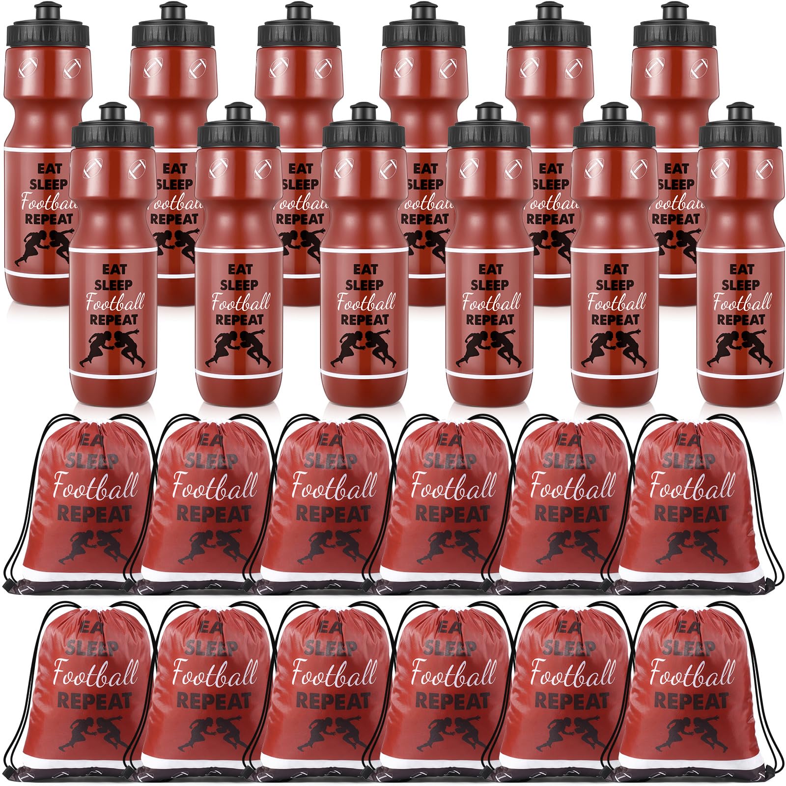 Talltalk 12 Pcs 24oz Football Water Bottles with Bags, Sports Favors