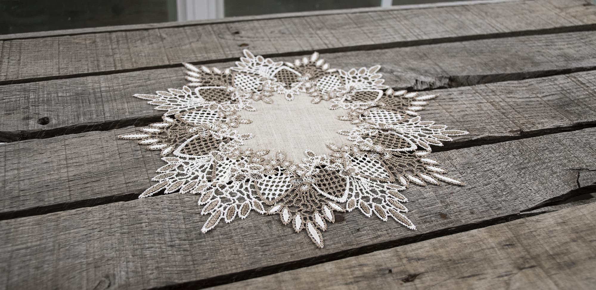 Lace Doily Neutral Earth Tones Table Topper Scarf Place Mat Round Doily (11 Inch Round)