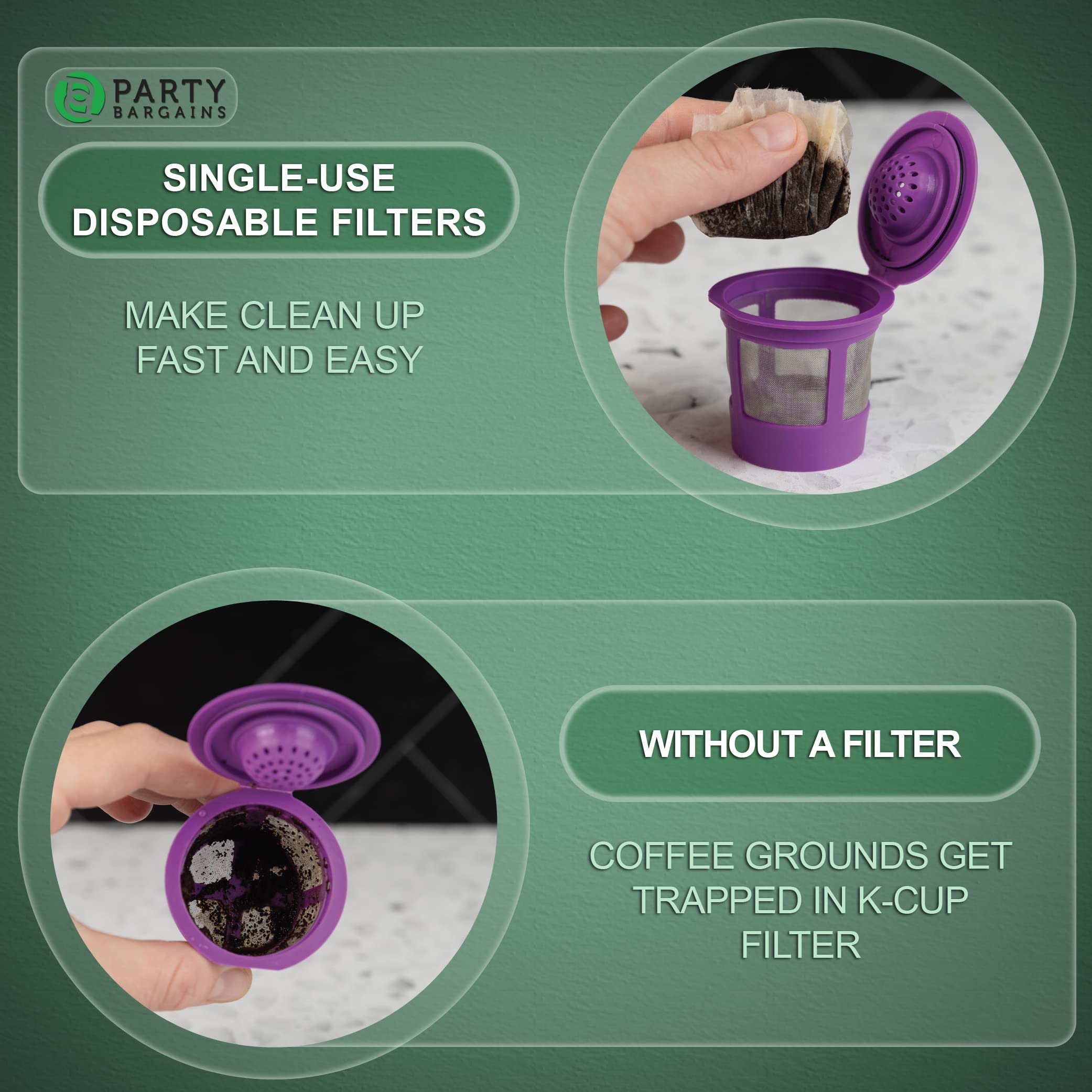 PARTY BARGAINS 300 Paper Coffee Filters - Compact design White Single-Use Coffee Filter Compatible with Keurig 1.0 & 2.0  Perfect Size and Quantity