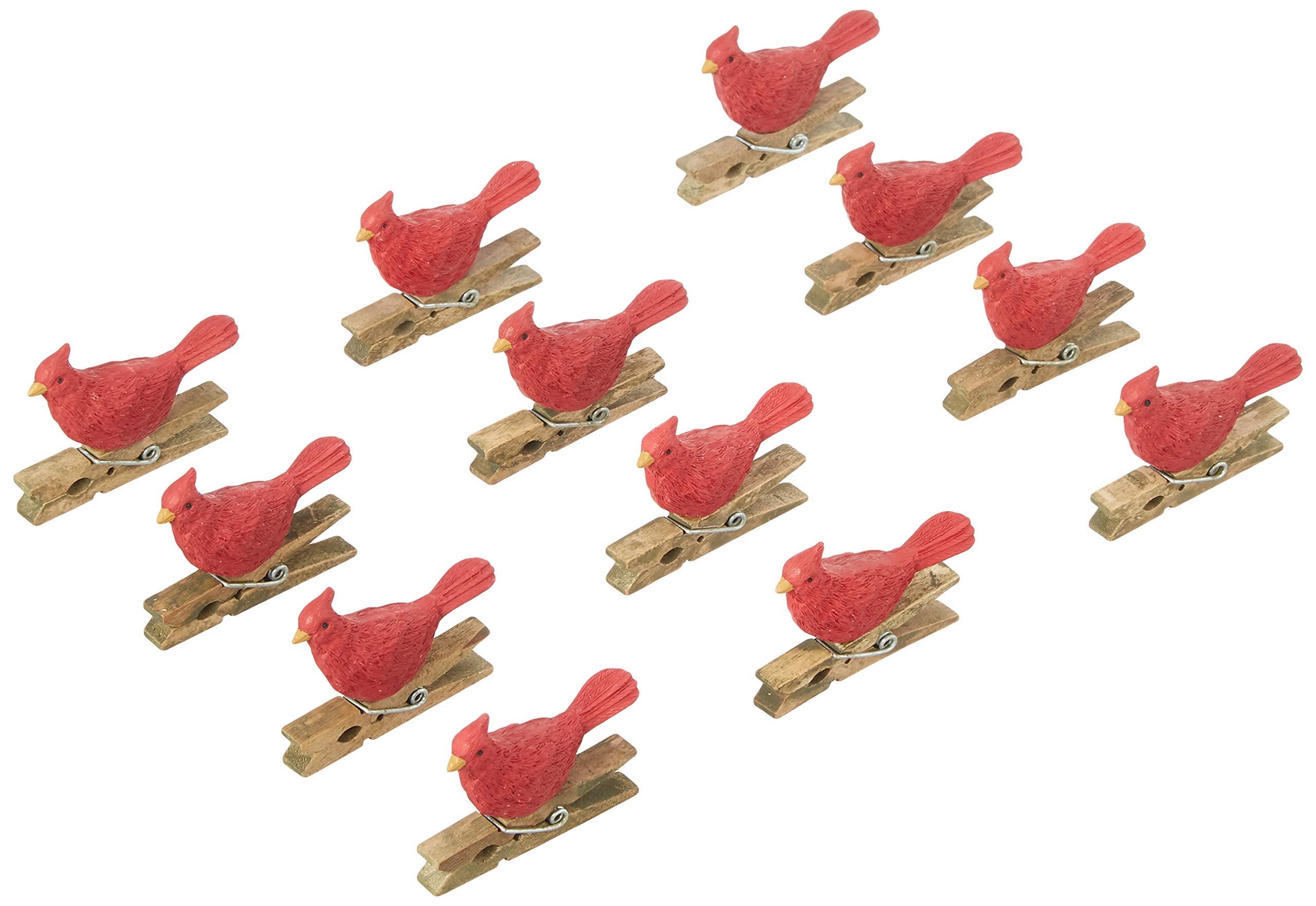Blossom Bucket S/2 Red Bird On Clips Decoration, Multi-Color
