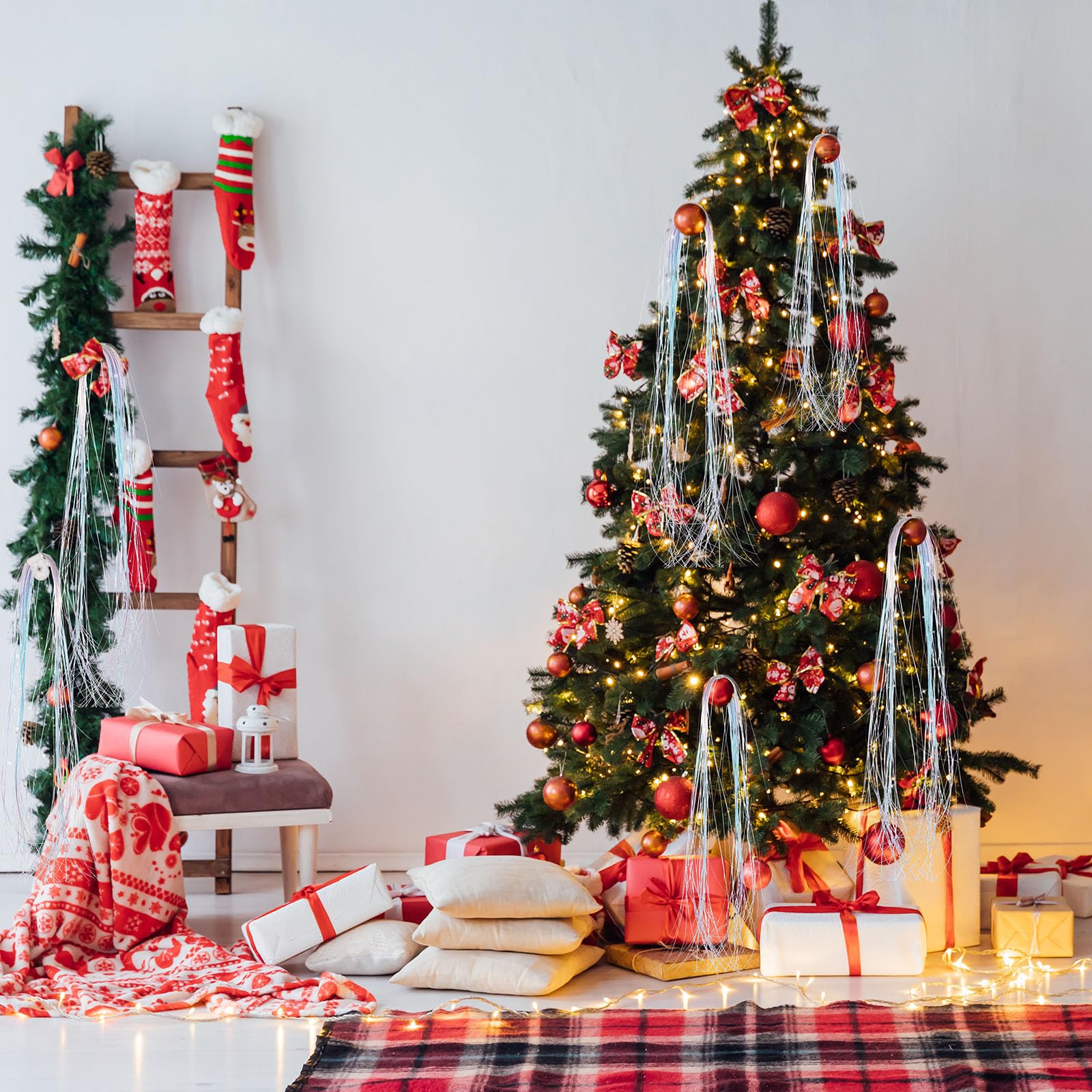 WILLBOND 5000 Strands Iridescent White Christmas Icicle Tinsel Strands for Christmas Tree Decor 18 Inches Foil Fringe Curtain Ic