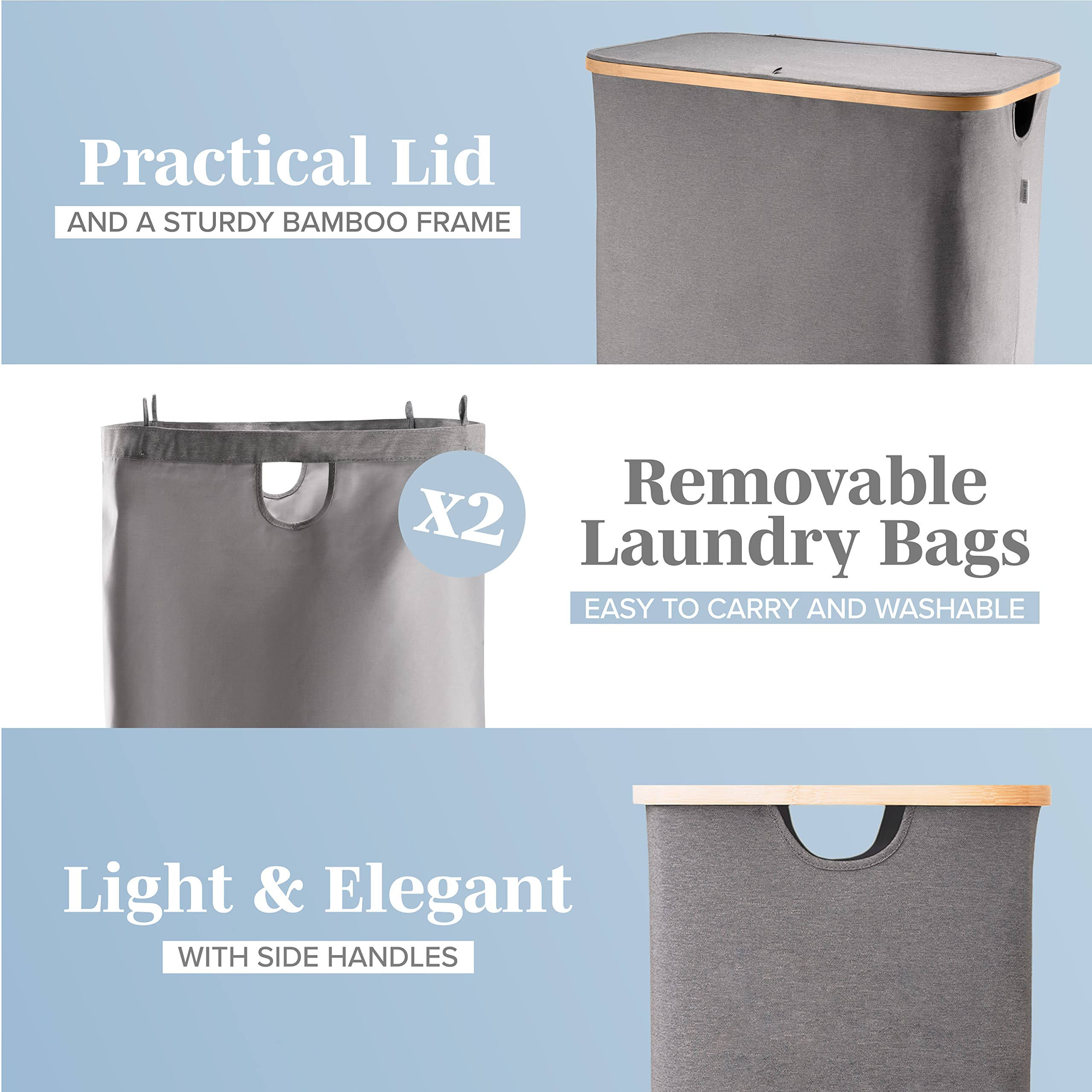 Lonbet - gray Double Laundry Hamper with Lid  2 Sections and Removable Bags  Hamper for Laundry 2 compartment to Simplify Laundry Day for Busy Moms  396 gallons (3-5 Loads in a Washing Machine)