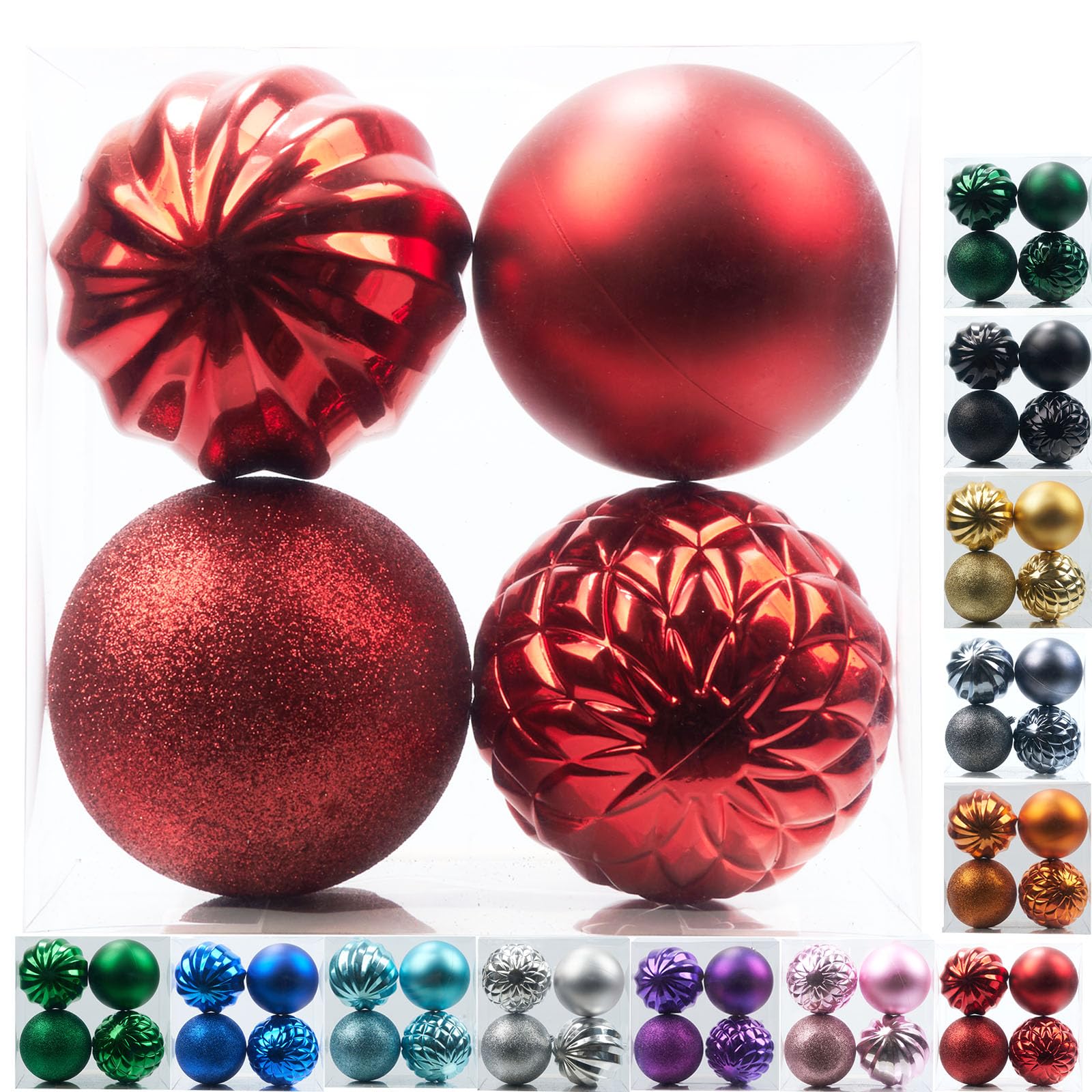 Emopeak 4Pcs Christmas Balls Ornaments for Xmas Tree - 4Inch Large Shatterproof Christmas Tree Decorations Hanging Ball for Holi