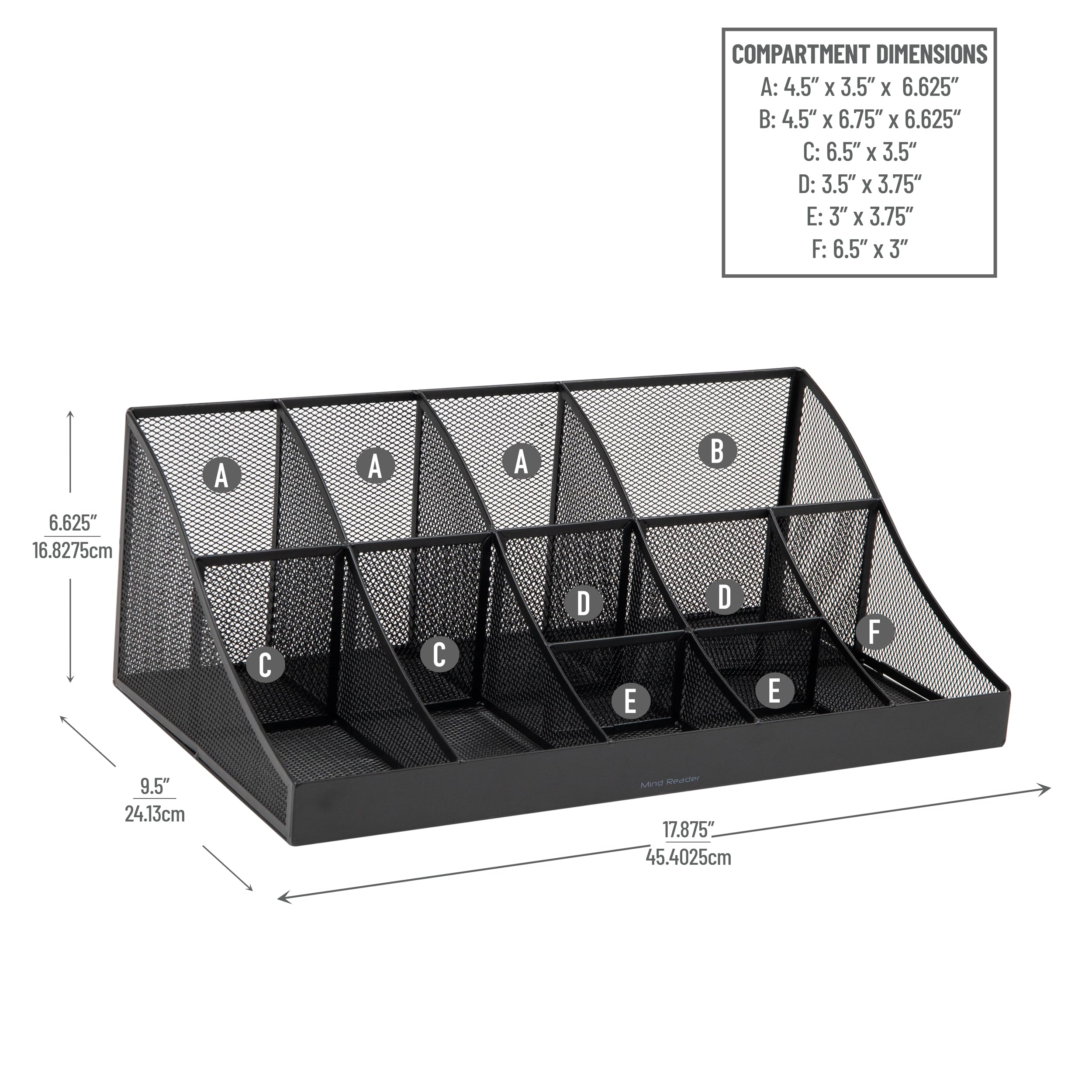 Mind Reader Cup And Condiment Station, Countertop Org, Coffee Bar, Kitchen, Metal Mesh, 17.875''L X 9.5''W X 6.625''H, Black