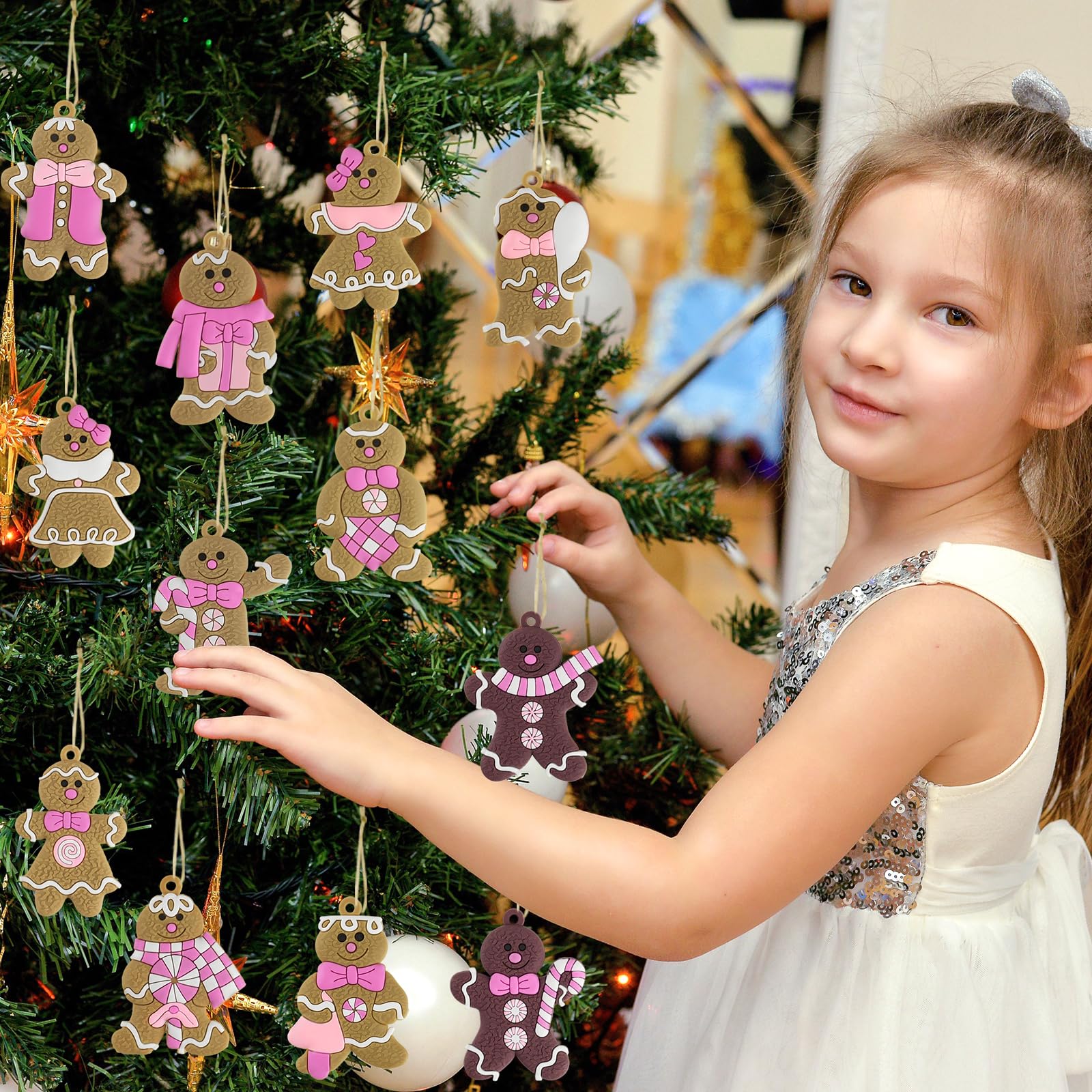 Gingerbread Man Ornaments Christmas Tree Decorations - 24pcs Pink Gingerbread Man Christmas Decorations Hanging Ornaments for Ho