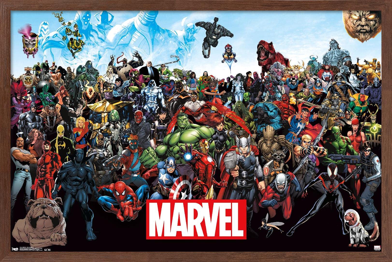 Trends International Marvel Comics - The Marvel Lineup Wall Poster, 22.37'' X 34.00'', Mahogany Framed Version