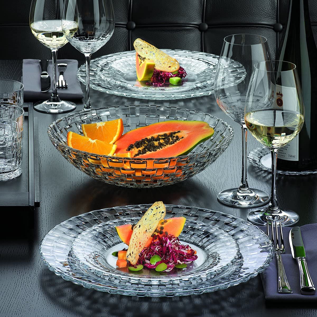 Nachtmann Bossa Nova Collection 9 Inch Salad Plate  Set of 2 Clear  Crystal Glass Plates for Dessert  appetizers and Salad  Perfect for Hosting or Gift  Dishwasher safe
