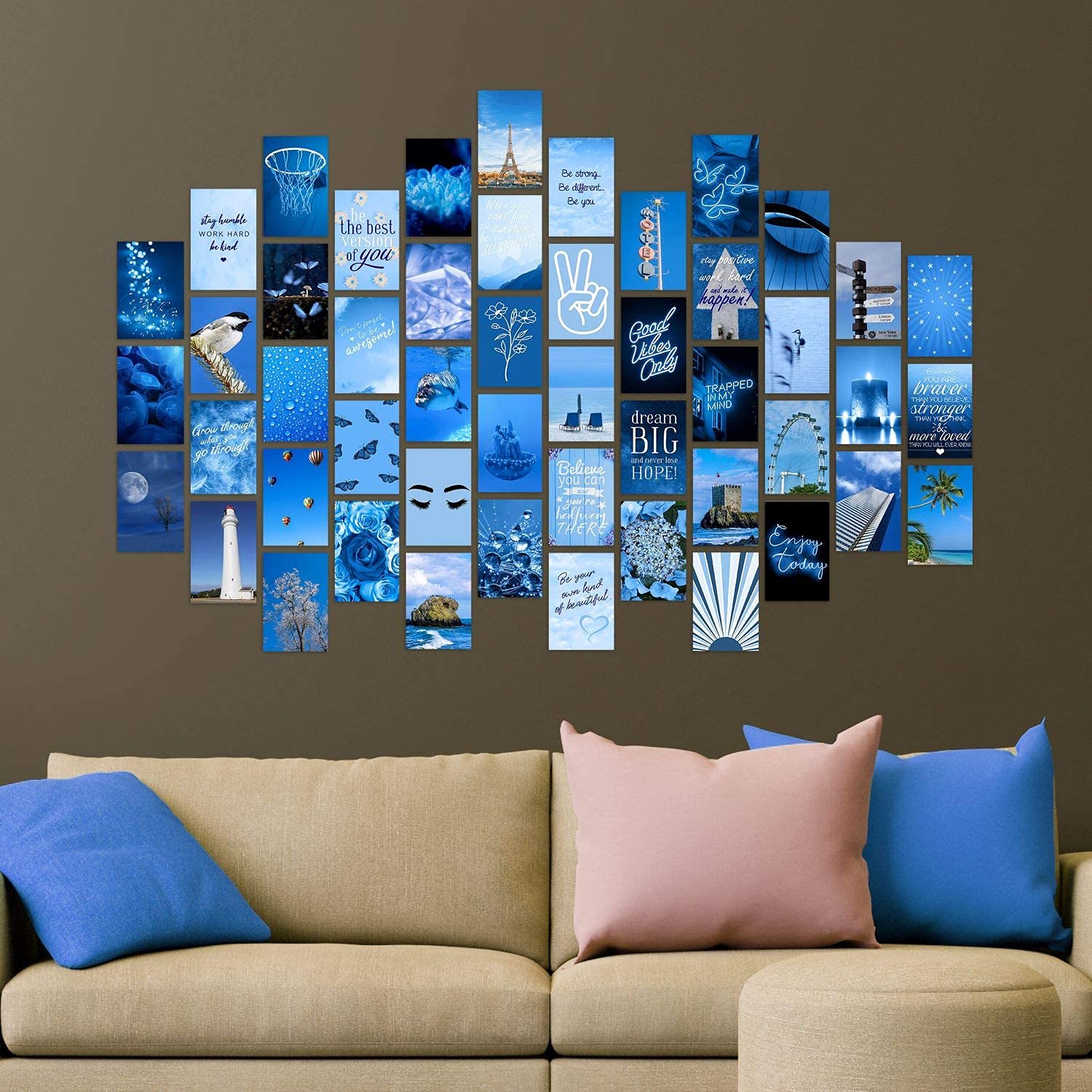WOONKIT Blue Wall Collage Kit Aesthetic Pictures  Room Decor for Teen Girls  Blue Wall Room Bedroom Dorm Decor  Blue Wall Posters Prints  Photo Collage Kit  Trendy Teen  50pcs 4x6 inch