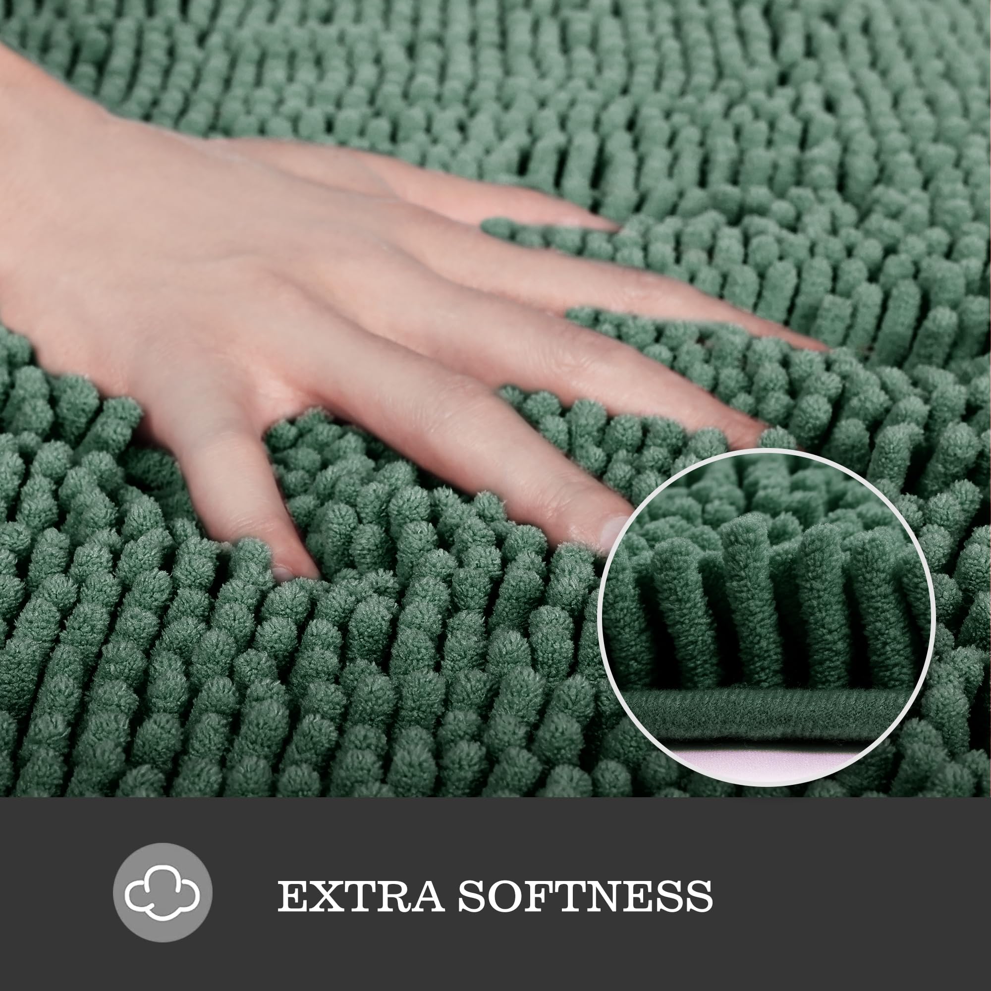 Yeaban Hunter Green Bathroom Rugs - Thick Chenille Bath Mats | Absorbent And Washable Bath Rug Non-Slip, Plush And Soft Rugs For