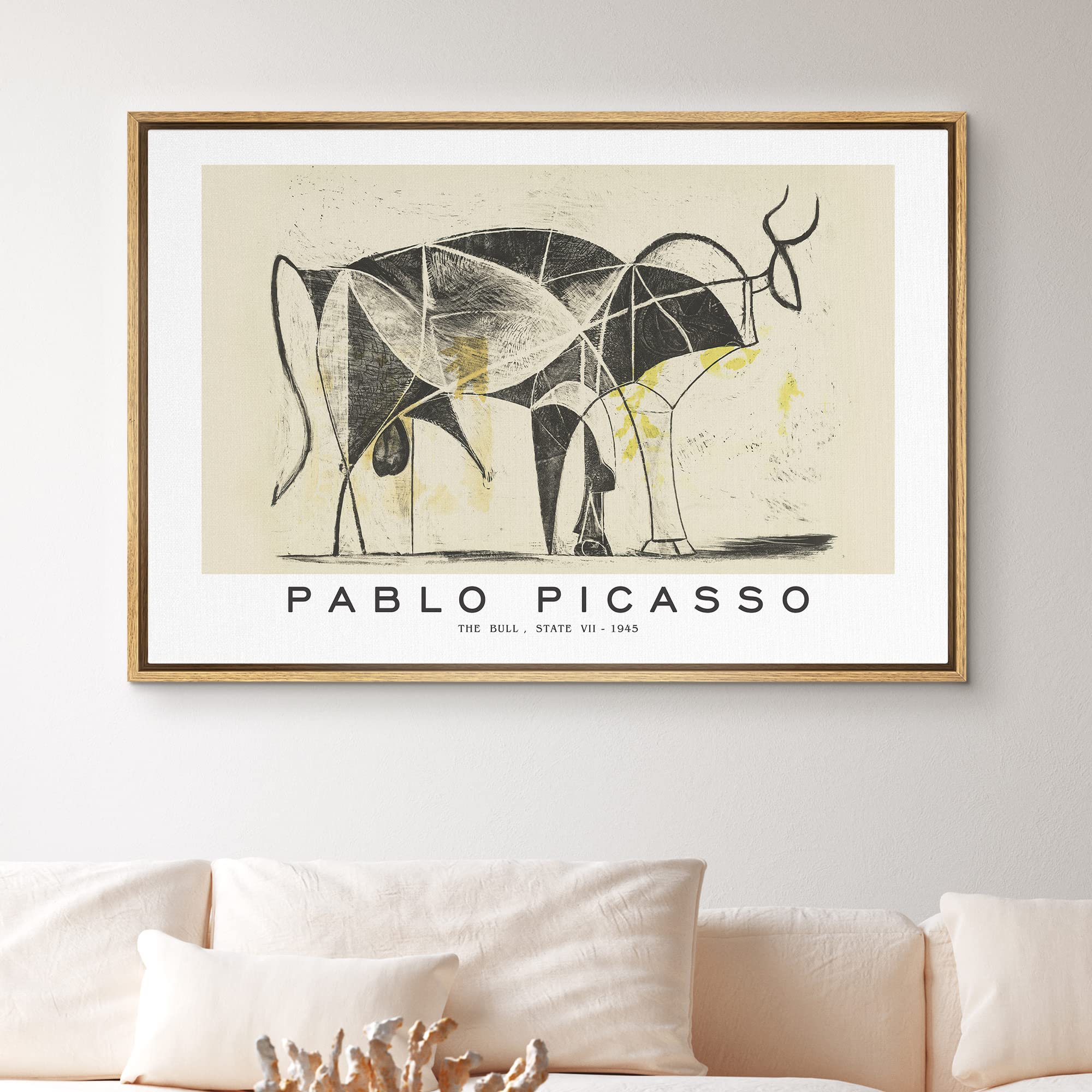 Idea4Wall Framed Canvas Print Wall Art The Bull, State Vii By Pablo Picasso Historic Cultural Illustrations Fine Art Traditional