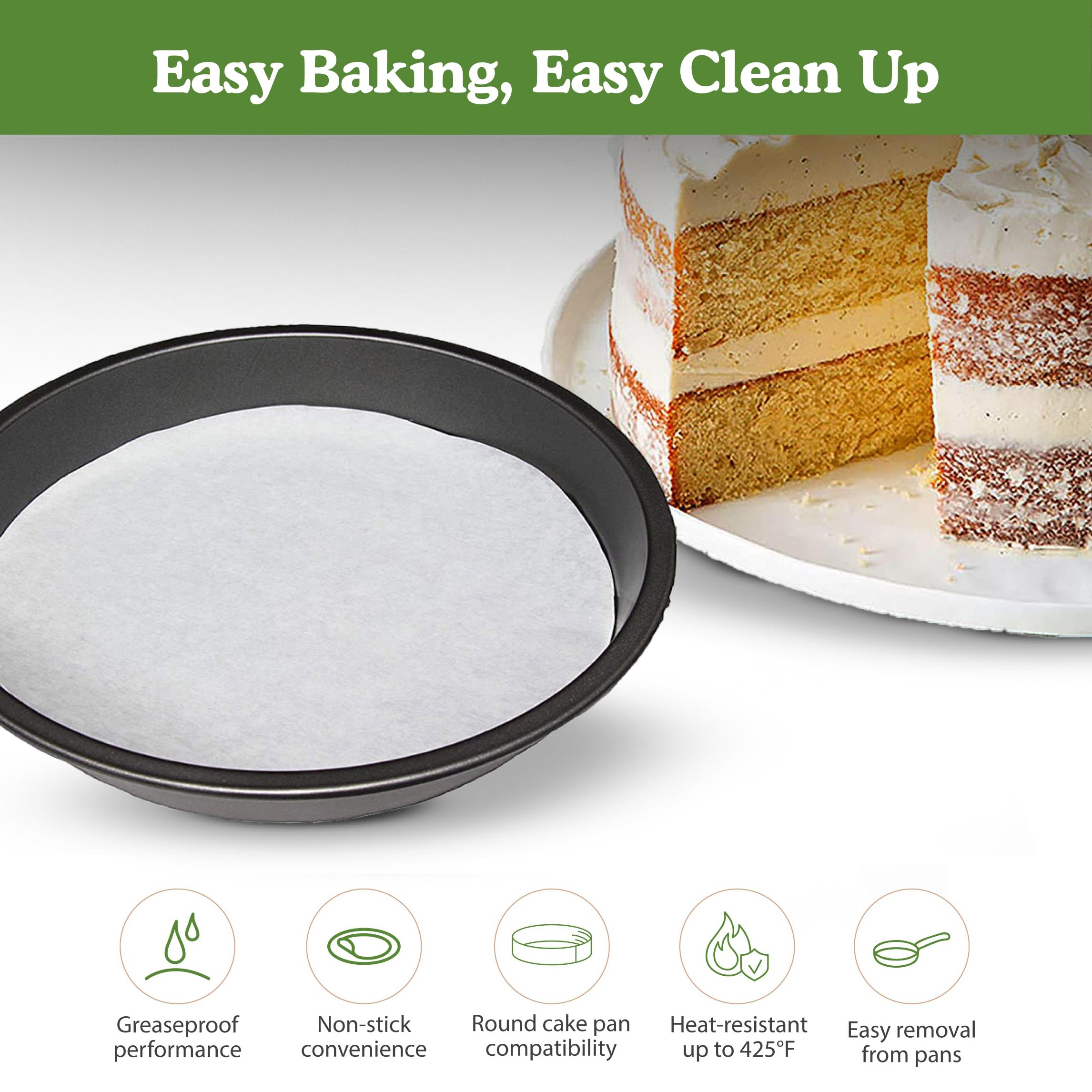 Regency Wraps Parchment Paper Circles For Round Cake Pans, Greaseproof Liners For Non-Stick Baking, 9'' (Pack Of 100), White