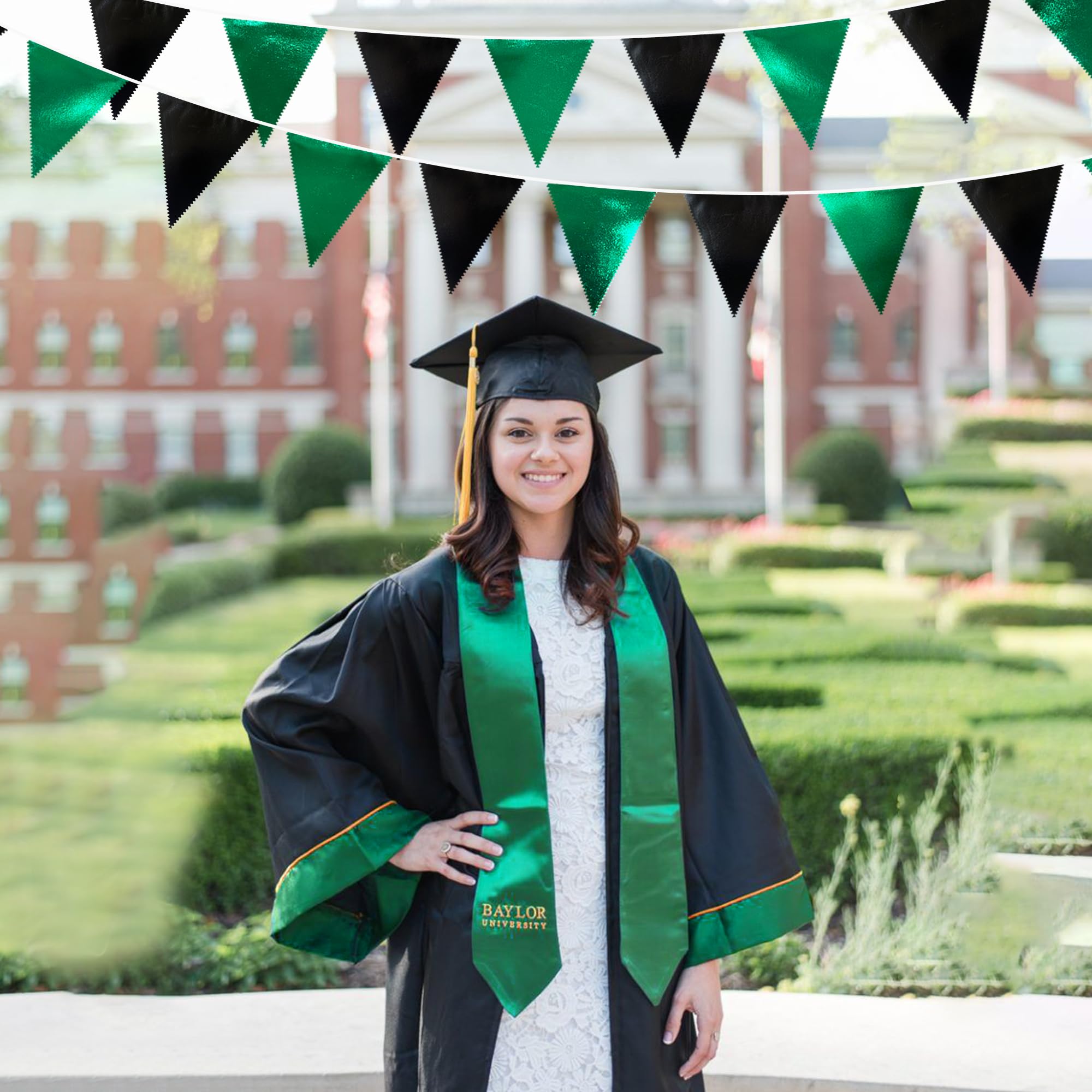 Black Green Party Decorations Metallic Fabric Triangle Pennant Banner Flag Bunting Garland For Video Game Soccer Birthday Gradua