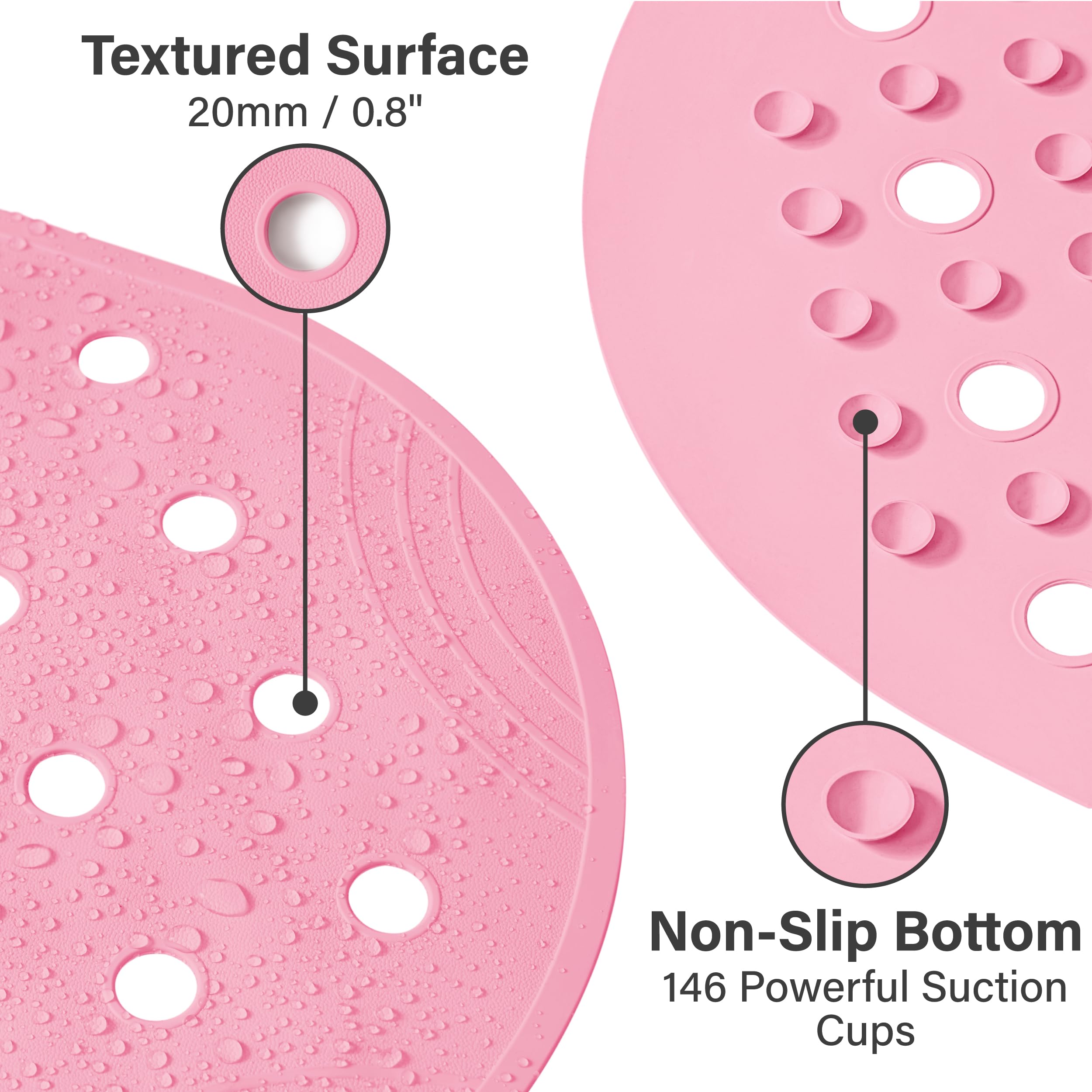 Selfsuite Rubber Bathtub Mat Shower Mat Non-Slip, 31X14 Inch, Bath Tub Floor Mat With Suction Cups And Drainage Holes, Pink
