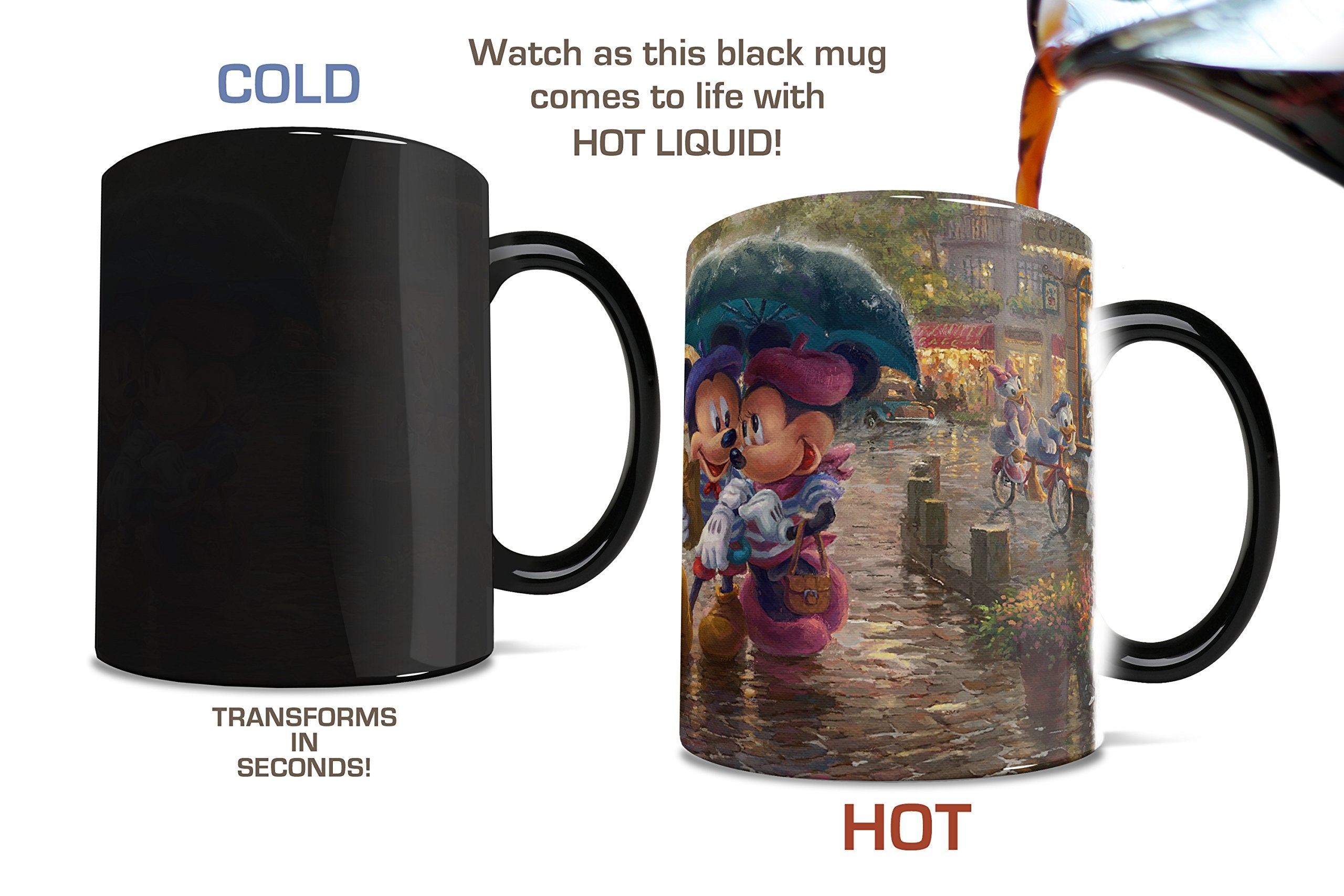 Morphing Mugs Disney - Mickey and Minnie Mouse - Paris France - Thomas Kinkade - One 11 oz Color Changing Heat Sensitive Ceramic Mug - Image Revealed When HOT Liquid Is Added!