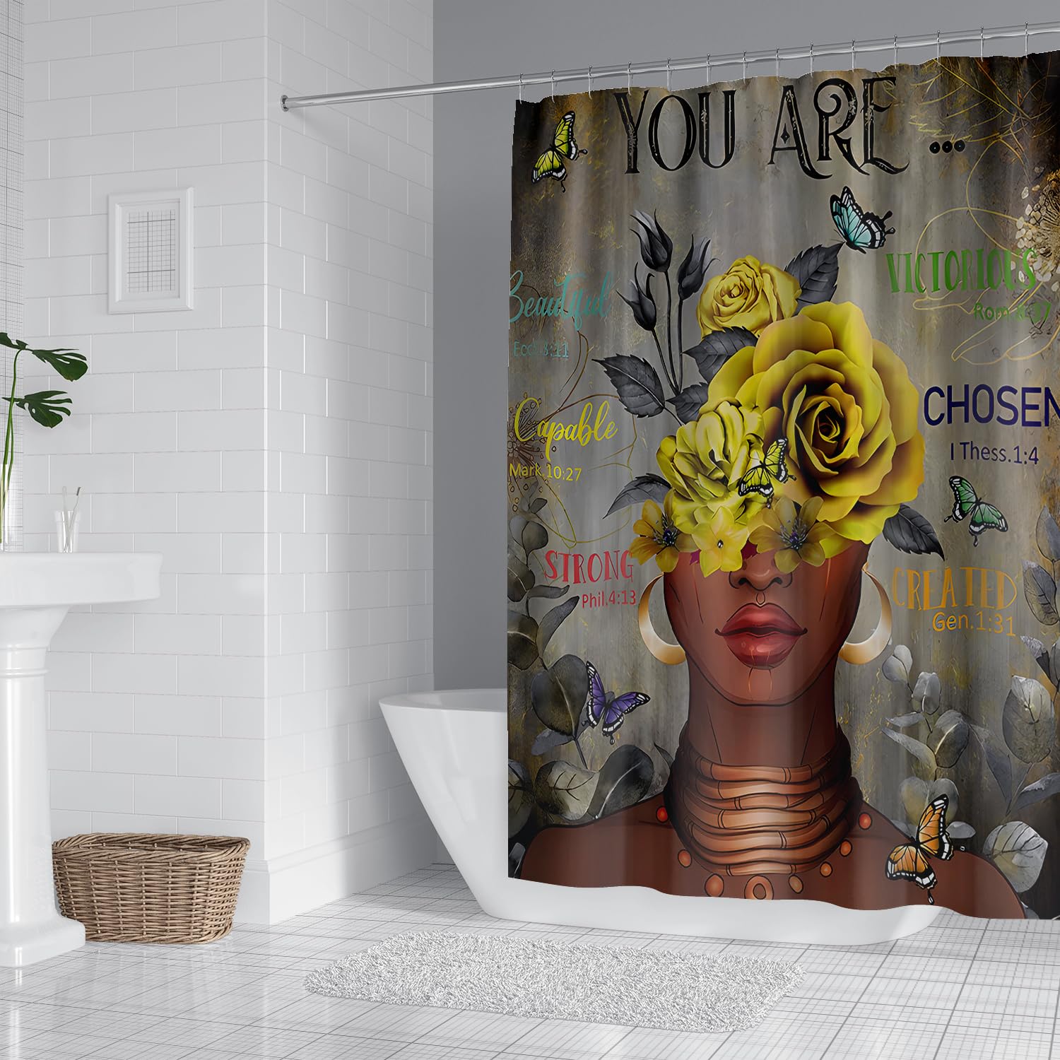 African Woman Shower Curtain Afro American Black Girl Fabric Shower Curtain Rose Gold Shower Curtains Inspirational Quotes Water