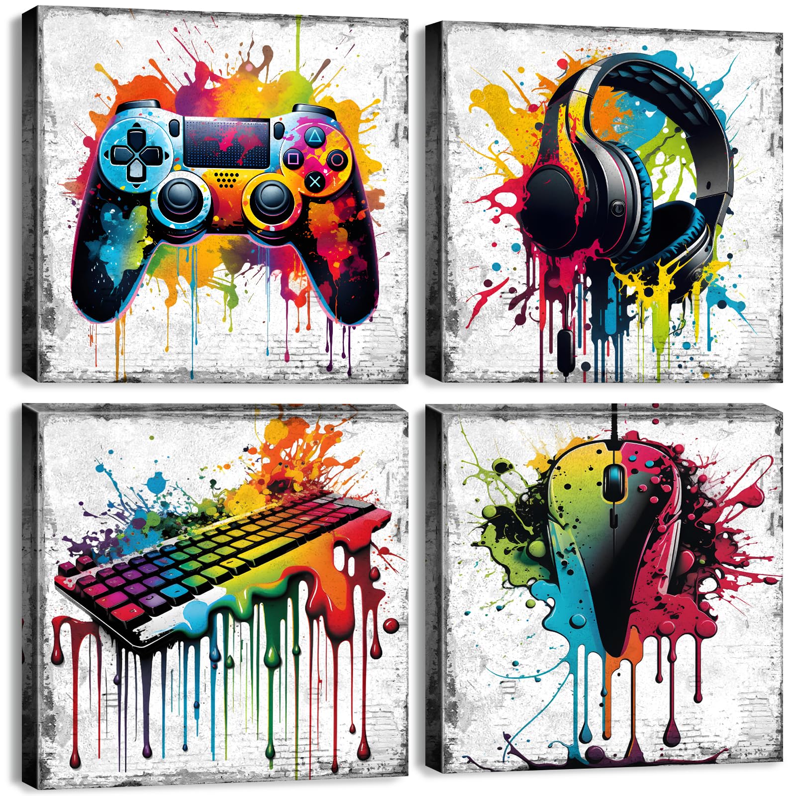 Yoooahu Game Wall Decor Gaming Art Graffiti Gamepad Headphones Canvas Pictures Gamer Room For Boys Street Pop Bedroom Dorm Playr