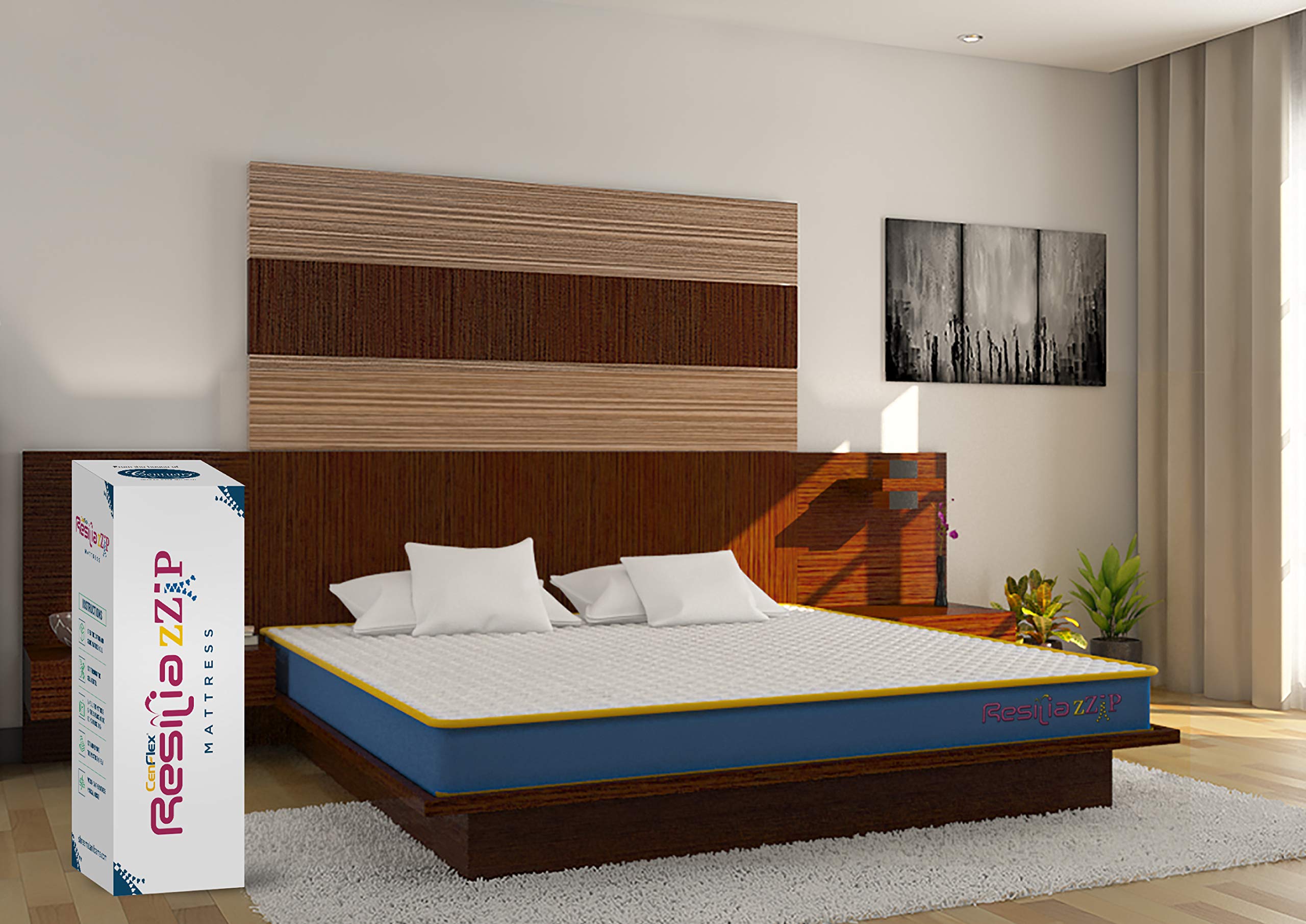 Centuary Mattresses Orthopaedic 5Inch High Resilience (HR) Foam Mattress Resilia zZip (72x48x5 Inch), White