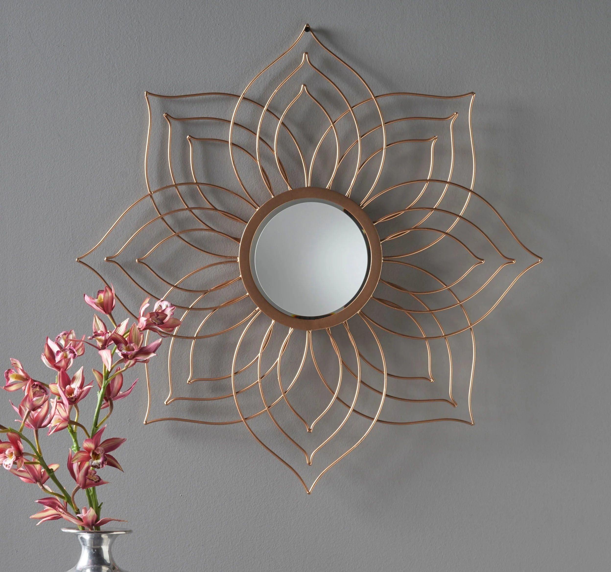 Artemade Iron Framed Decorative Wall Mounted Round Hanging Mirror Golden Design Modern Art Mirror For Home Decor (40 Cm)