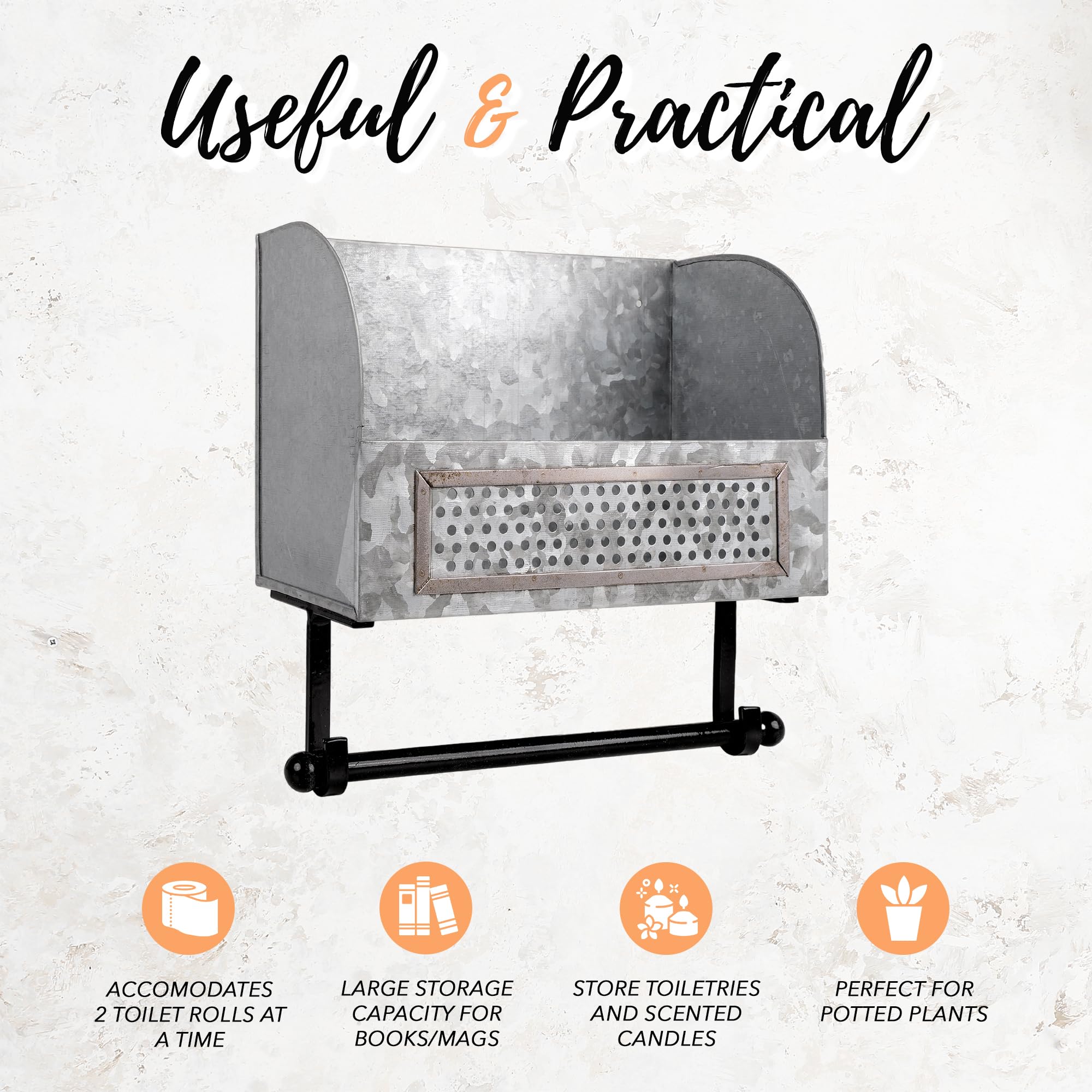 Autumn Alley Farmhouse Galvanized Toilet Paper Holder With Shelf - Durable Wall Mount Tissue Paper Holder For Farmhouse Bathroom