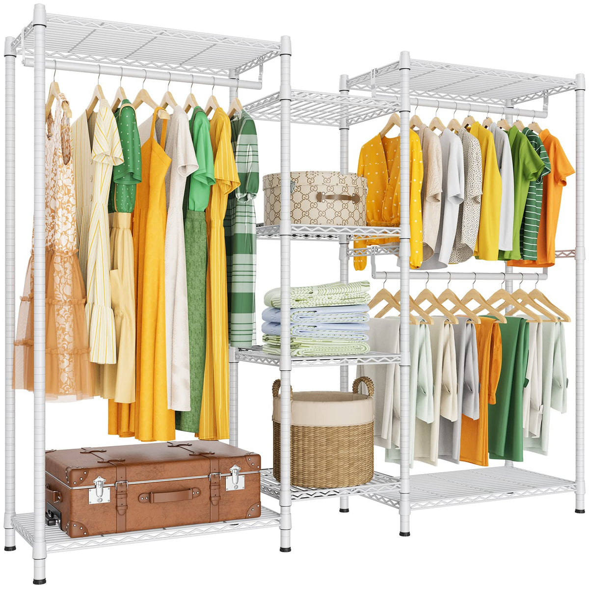 Lehom G6 Wire Garment Rack Heavy Duty Clothes Rack Compact Large Size Armoire Storage Rack Freestanding Metal Clothing Rack Clos