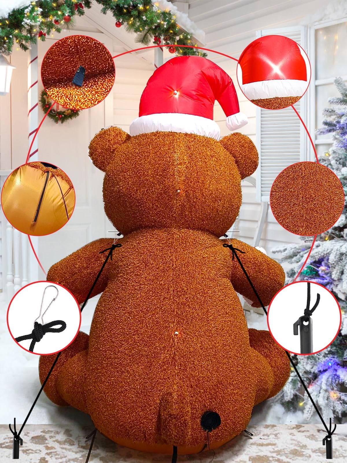 Kalolary Fluffy Bear Inflatable with LED Light, Christmas Blow Up Indoor Decoration, Xmas Teddy Yard Inflatable for Holiday Fami