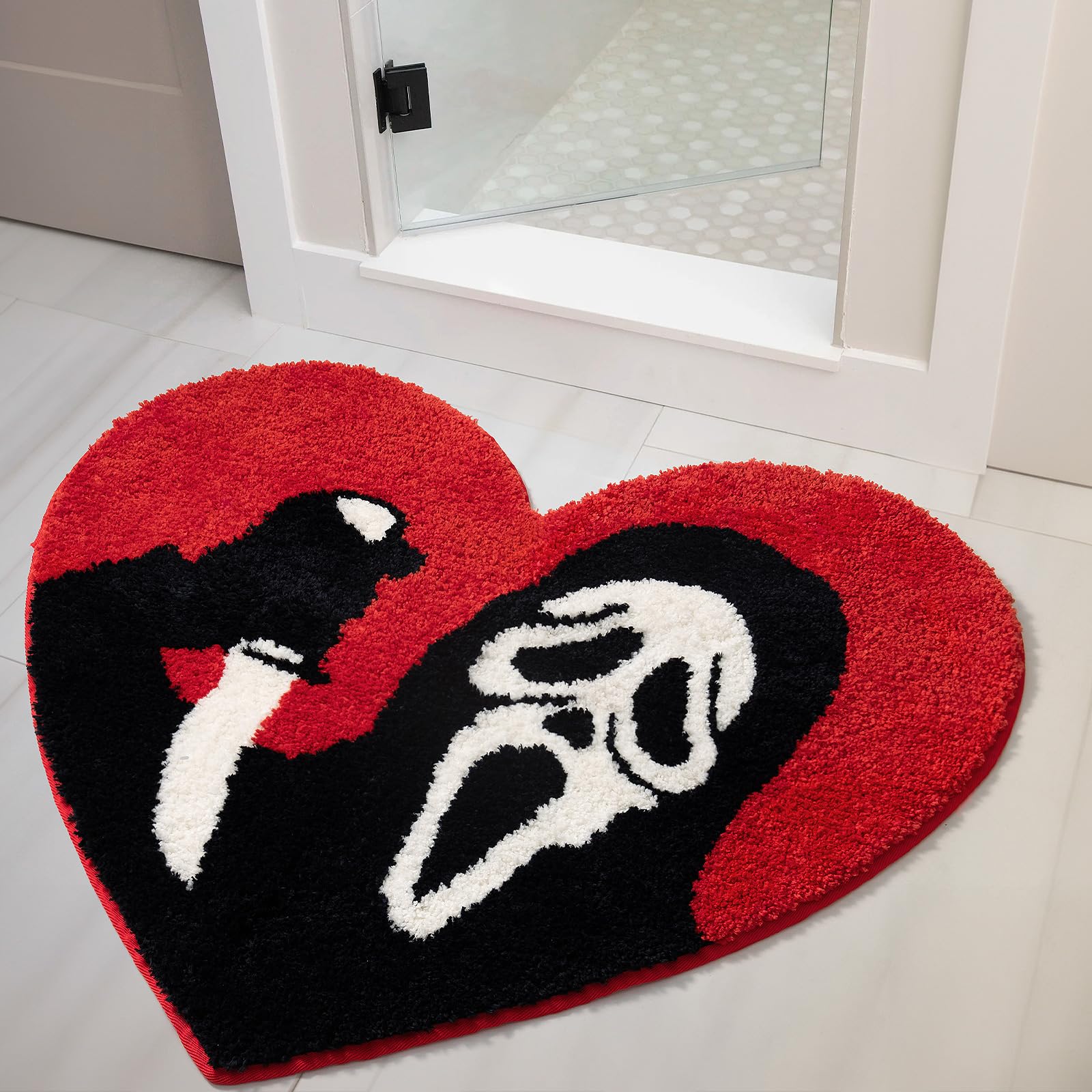Tanvill Halloween Bathroom Rugs Black Red Bath Mat Non Slip, 28   X33    Funny Skull Bath Rugs Washable Absorbent Gothic Decor S