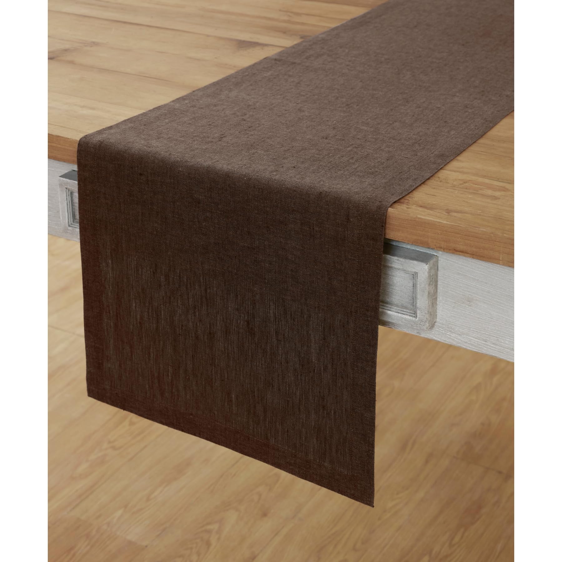 Solino Home Linen Table Runner 72 Inches Long - 100% Pure Linen Chambray Brown Dining Table Runner 14 x 72 Inch Ideal for Weddin