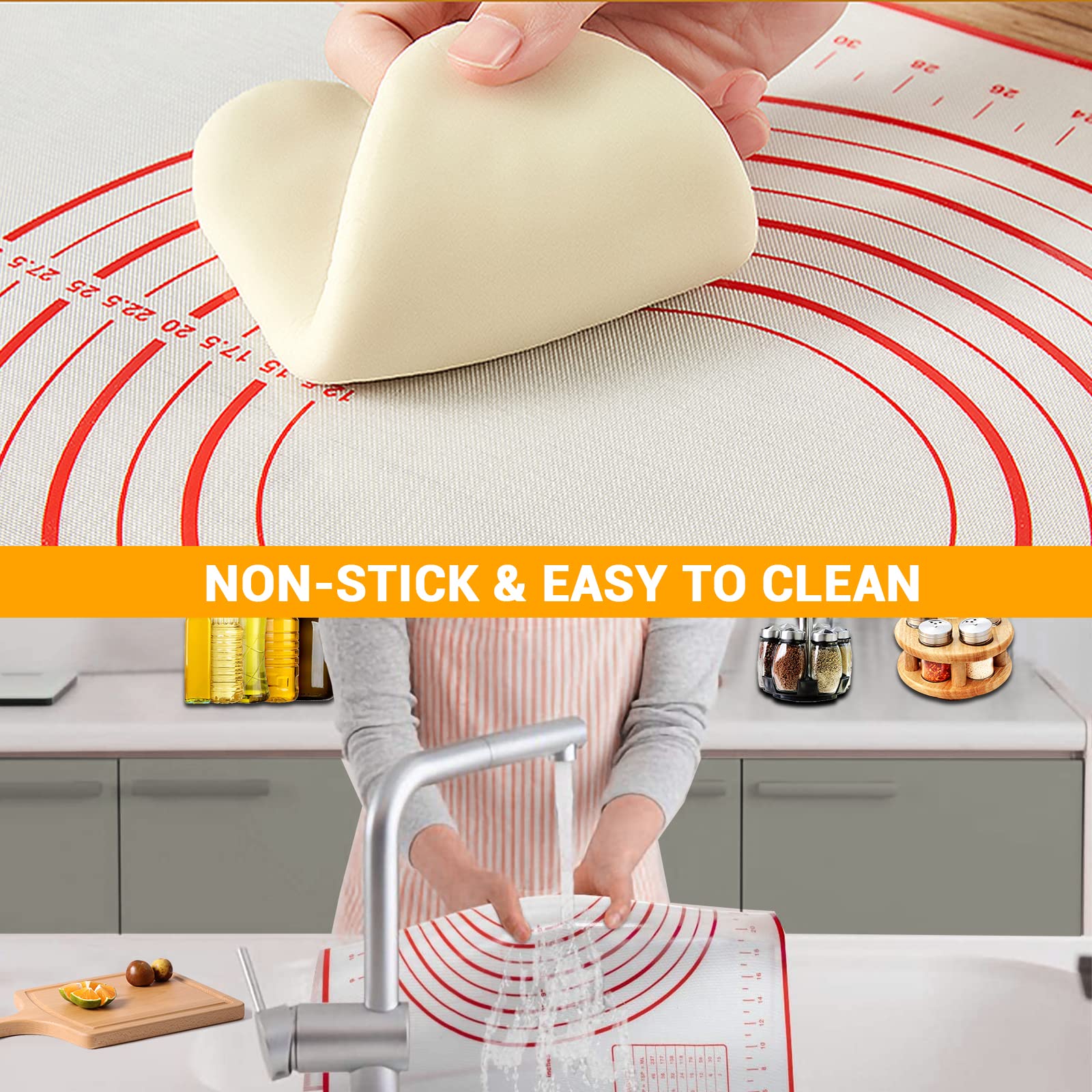 Silicone Baking Mat, Qidoe (16''X 24'') Extra Thick Non Stick Baking Mat With Measurement Fondant Mat/Dough Rolling Mat/Counter