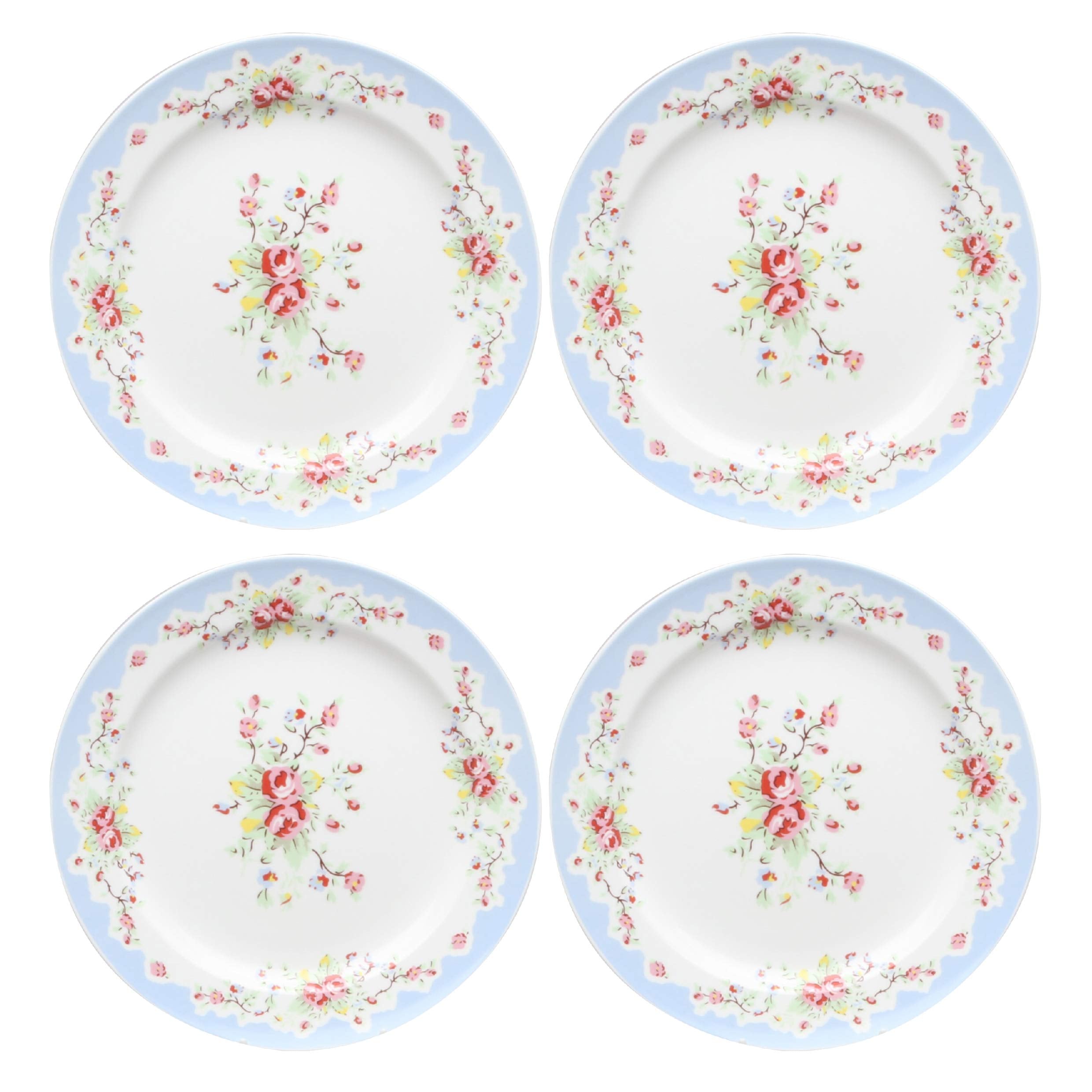 Gracie China By Coastline Imports Blue Vintage Rose Porcelain Dessert Plate 8-Inch Set Of 4 (Fd157B-5/4)