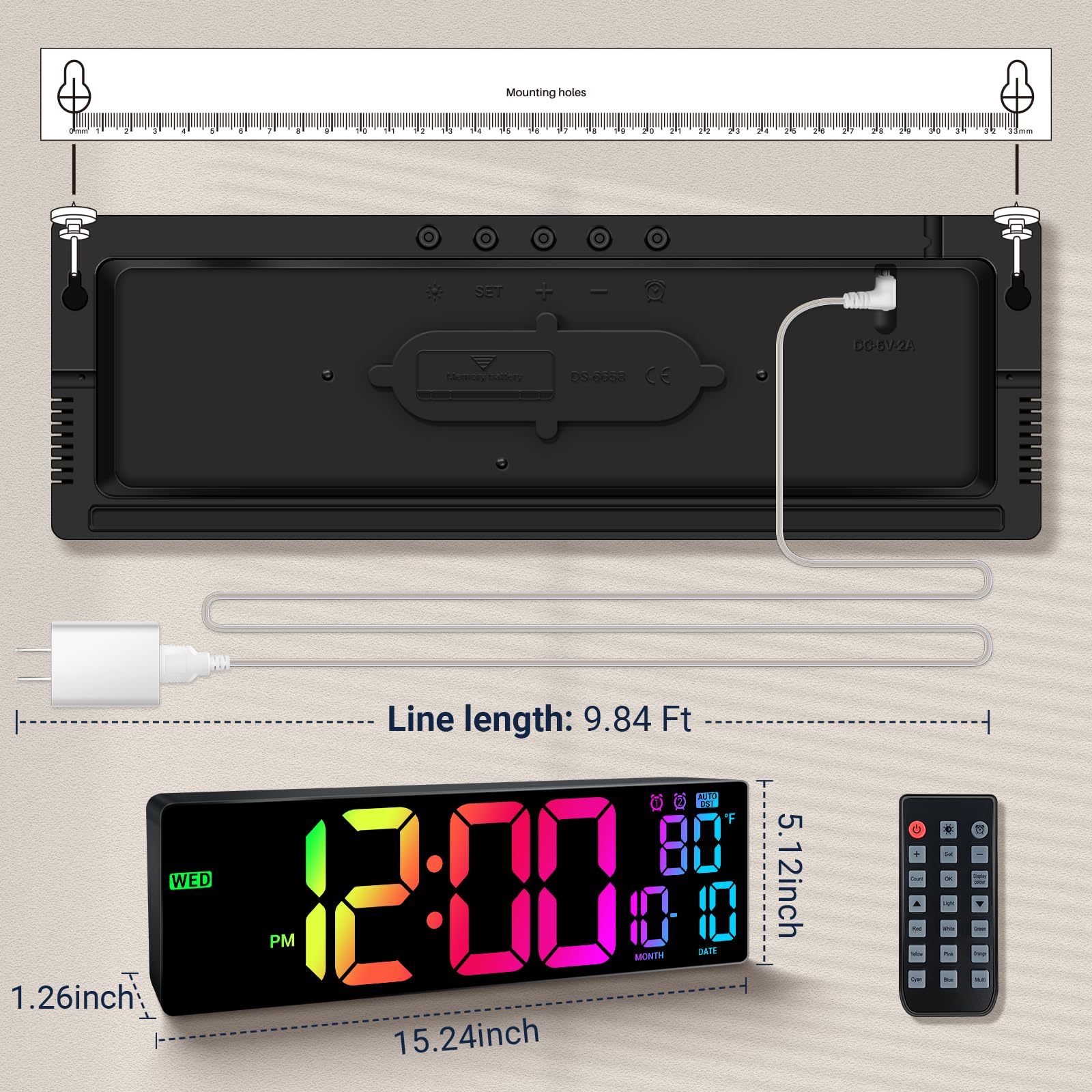 ANSOPER 16.5 Large Digital Wall Clock: 11 RGB Colors Wall Mount Decor ...