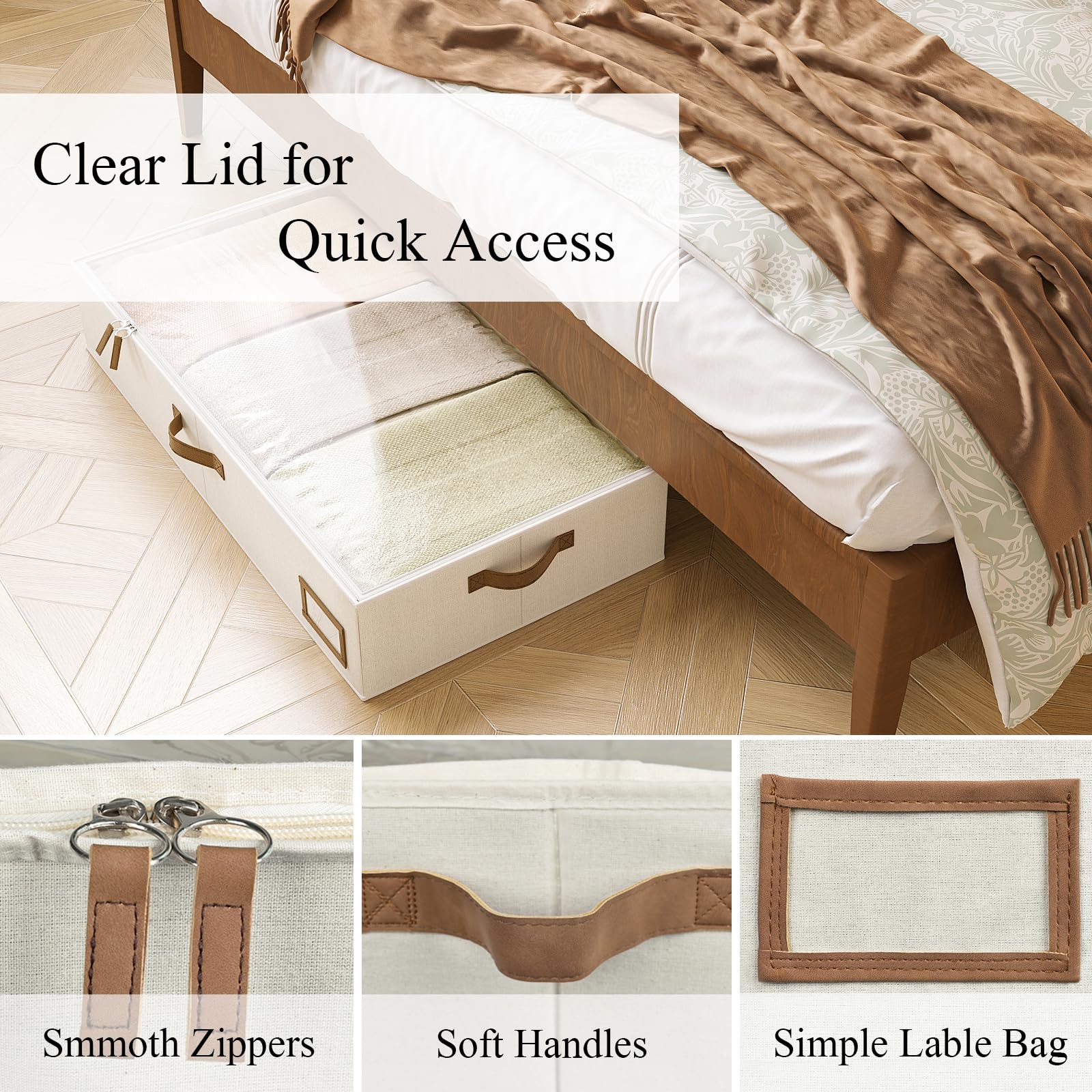 COYACOOL Under Bed Storage Containers, 2-Pack Underbed Storage Box, Collapsible Clothes Storage Bins with Handles and Lid, Mediu